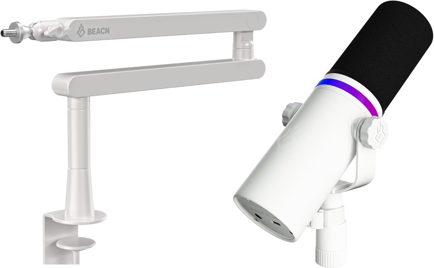BEACN Light Dynamic USB Mic for PC with The White Mic Stand - Professional Microphone for Podcasts, Gaming and Streaming with Studio-Quality Low Profile Adjustable Micrphone Arm