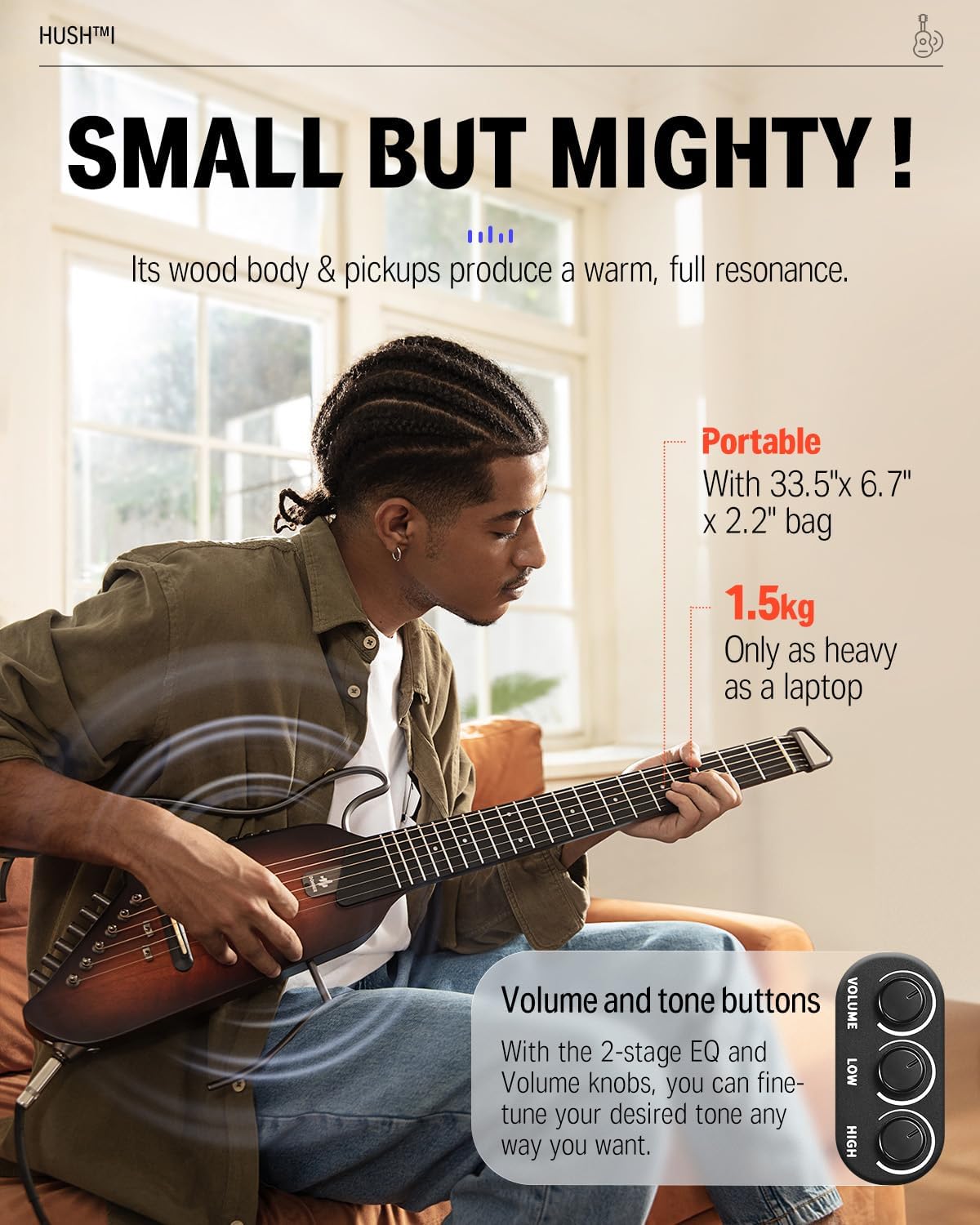 Donner HUSH I Portable Travel Electric Acoustic Guitar and Donner Mini Electric Guitar Amp 3W