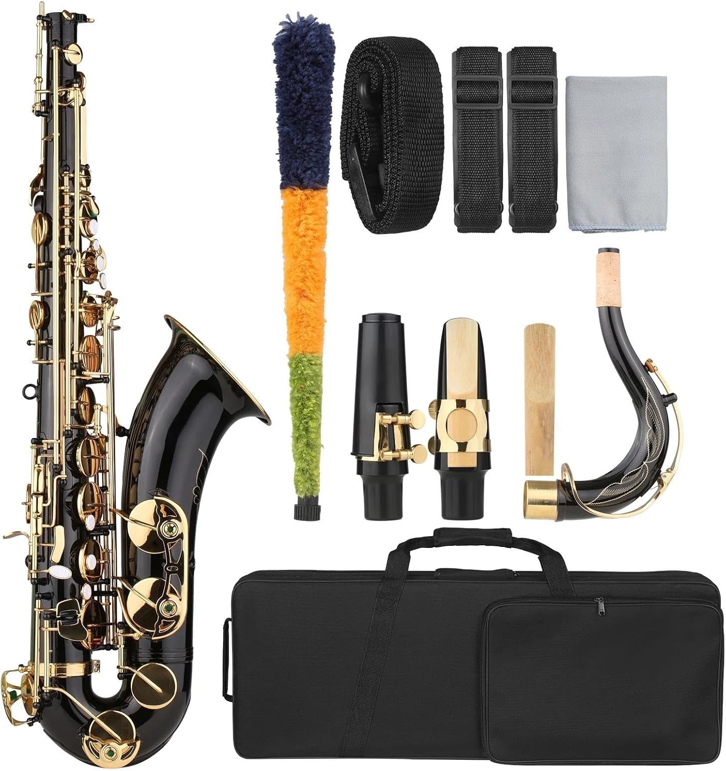 VBDEFRT Woodwind Instruments B-flat Tenor Saxophone Bb Black Lacquer Sax With Case Mouthpiece Reed Neck Strap Cloth