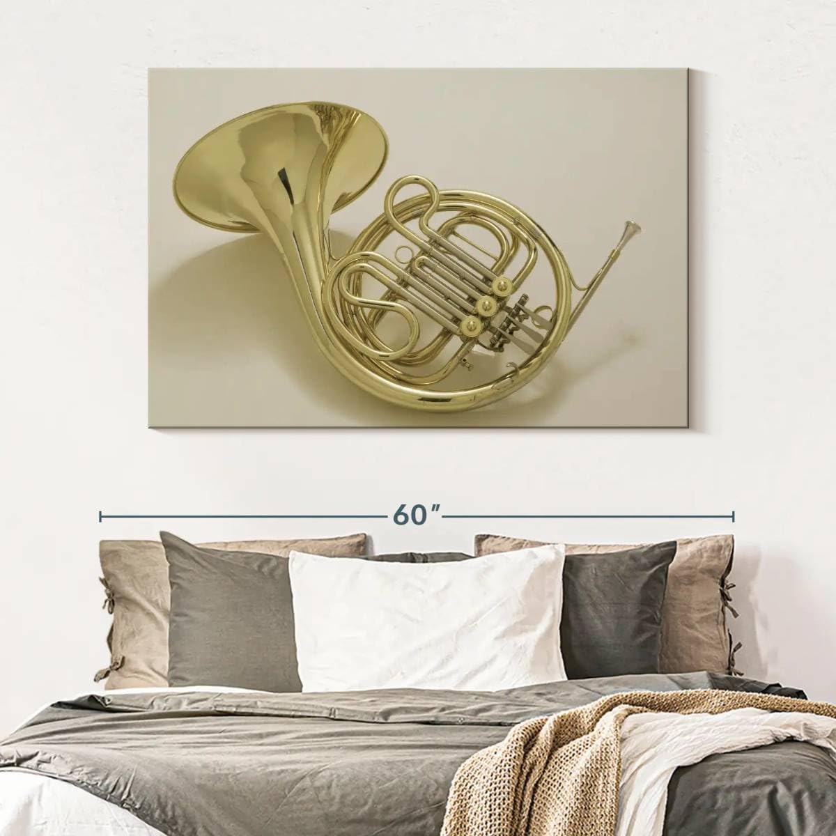ElephantStock - French Horn Instrument Wall Art - Horizontal Canvas Wall Art - Living Room Wall Decor - Photography Music Canvas Art - Gray And Gold Decor - 51
