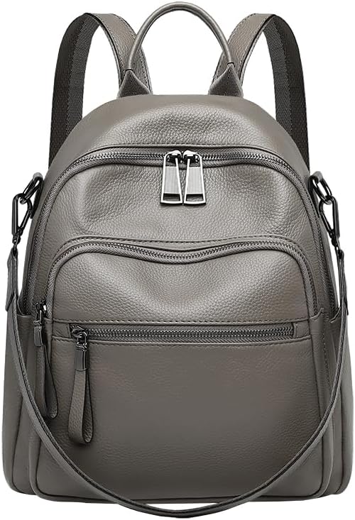 Genuine Leather Backpack Purse For Women Grey Real Soft Leather Travel Convertible Shoulder Bag