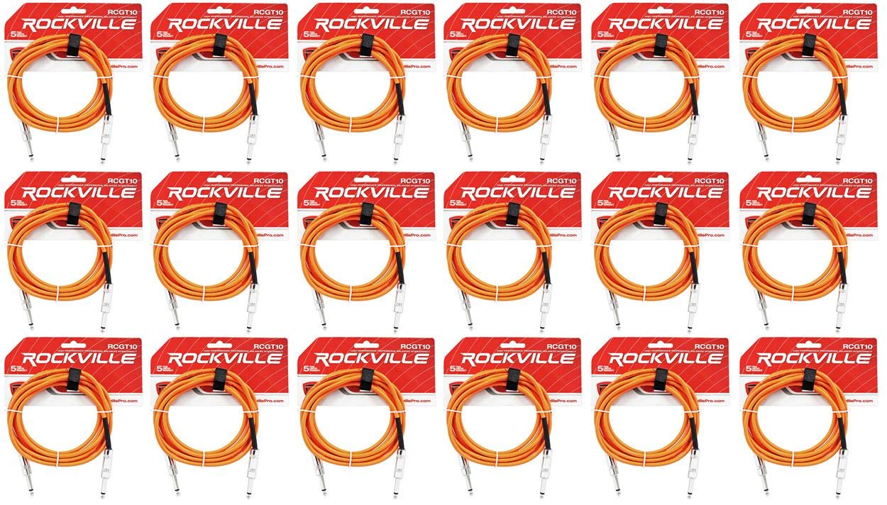 (18) Rockville RCGT10O 10' 1/4'' TS to 1/4'' TS Instrument Cable-Orange 100% Copper