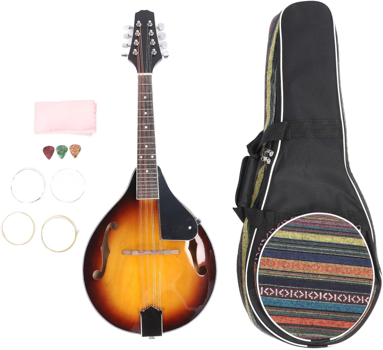 8 String Mandolin Acoustic, Mandolin Instrument Set Acoustic Mahogany Right Handed Professional Beginners with Strings Bag Picks Cleaning Cloth