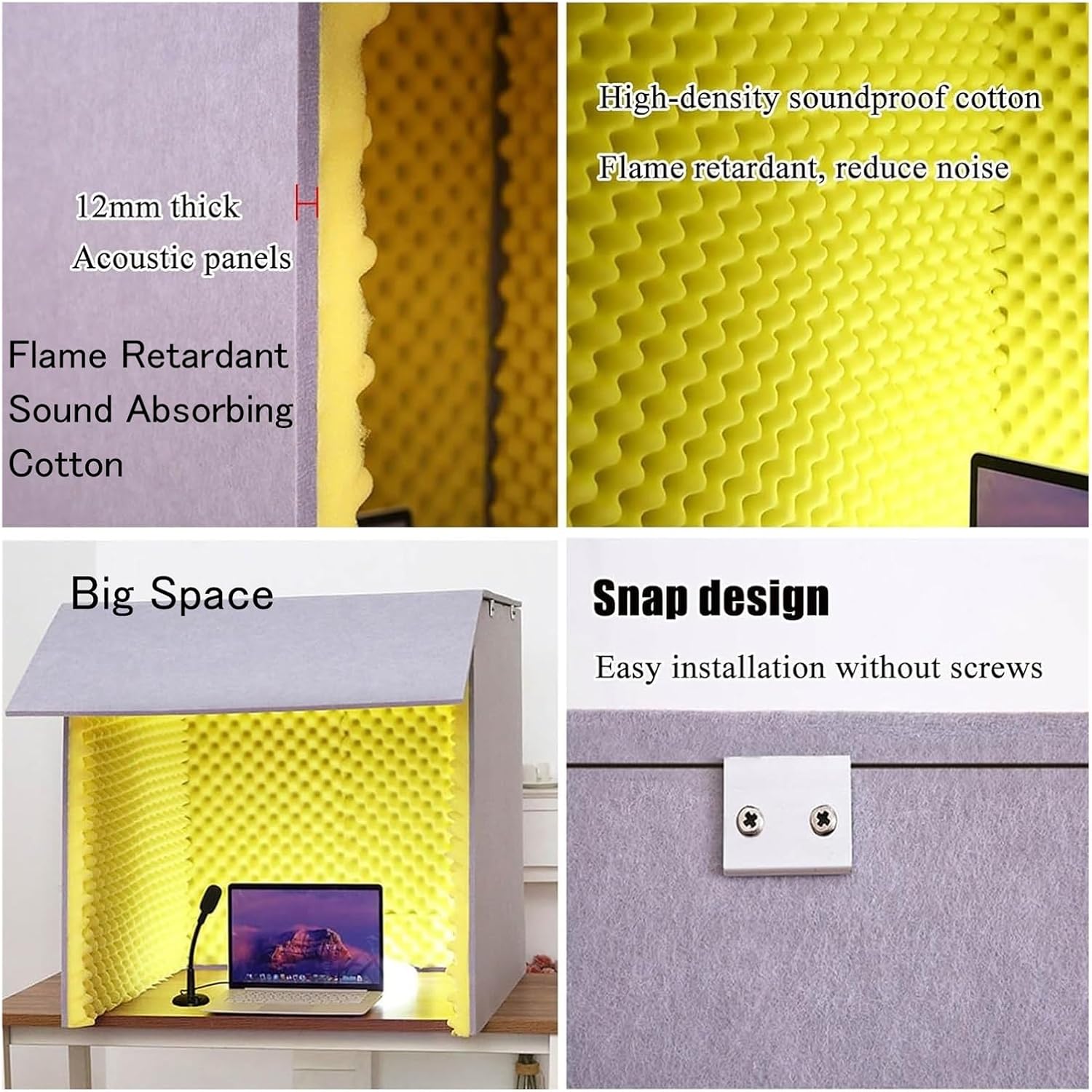 Recording Studio, Portable Soundproof Box, Studio Microphone Isolation Cover, for Studio Podcast Singing (Yellow)