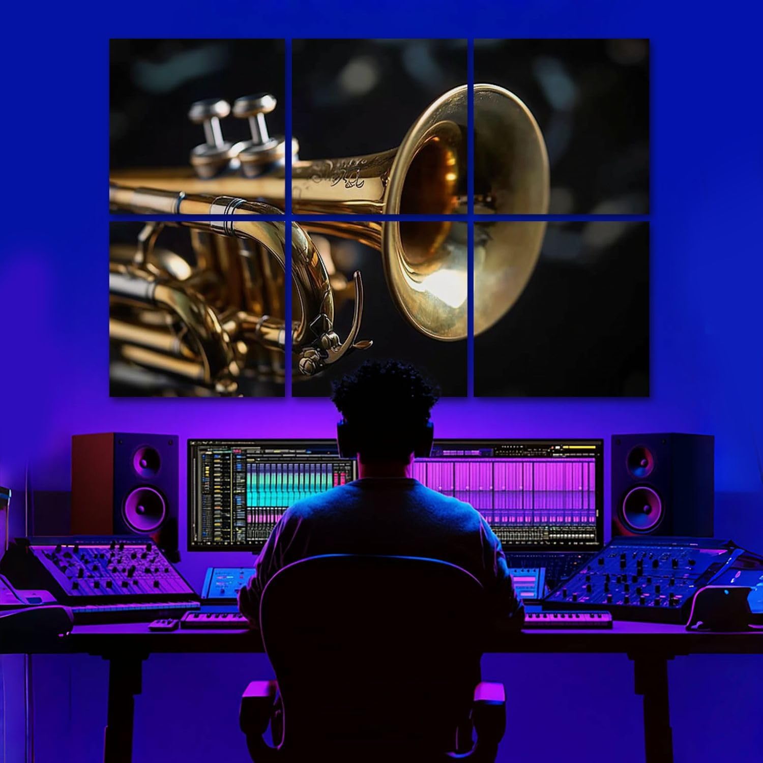 6 Pack Art Acoustic Panels Old coated trumpet dark table An inedible musical instrument Sound Absorbing Panel 48