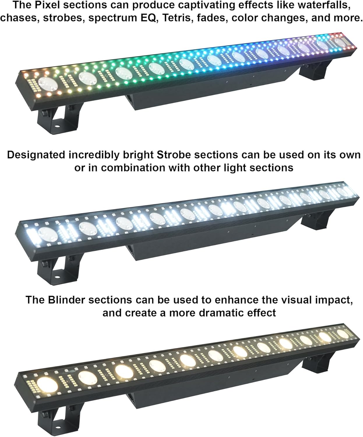 Rockville Pixel Hybrid Bar 90W Light Strip Wash/Strobe/Blinder, Battery-Powered, Wireless DMX, RGB Effects, Perfect for DJs and Stage Performers