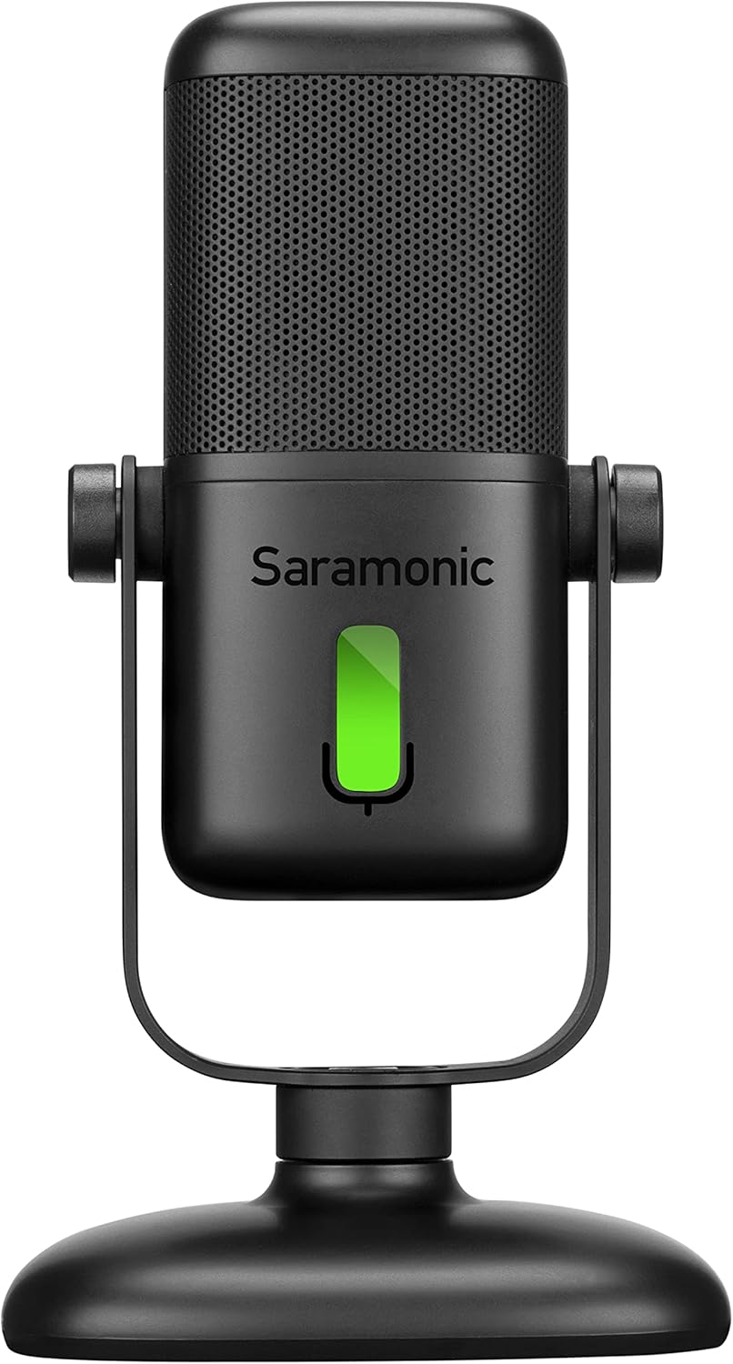 Saramonic SR-MV2000 | Large Diaphragm USB Studio Microphone with Magnetic Tabletop Stand, Headphone Out and Multi-Color LED for Computers, iPhone 15, Android Mobile Devices, New iPad & More