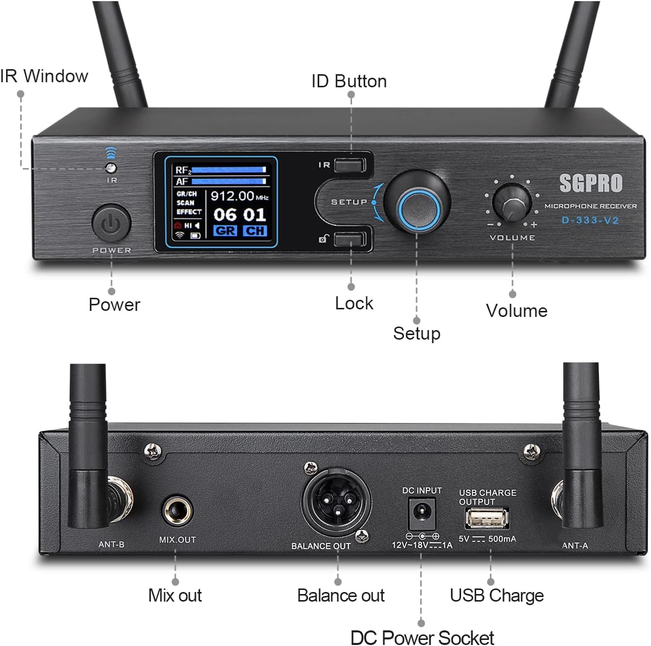 Saxophone Wireless Microphone Professional Gooseneck Clip-on Mic with Preset EQ & ECHOs, 262 Ft Transmission and Rechargeable Transmitter, for Soprano, Tenor, Alto, and Baritone Saxophone