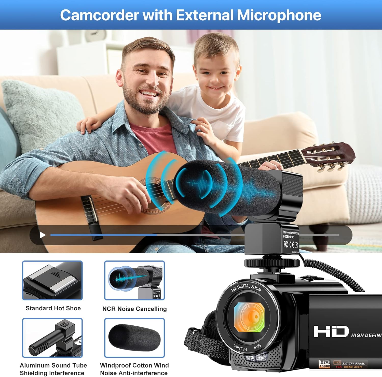 Video Camera Camcorder Digital YouTube Vlogging Camera Recorder FHD 1080P 24.0MP 3.0 Inch 270 Degree Rotation Screen 16X Digital Zoom Camcorder with Microphone,Remote Control and 2 Batteries
