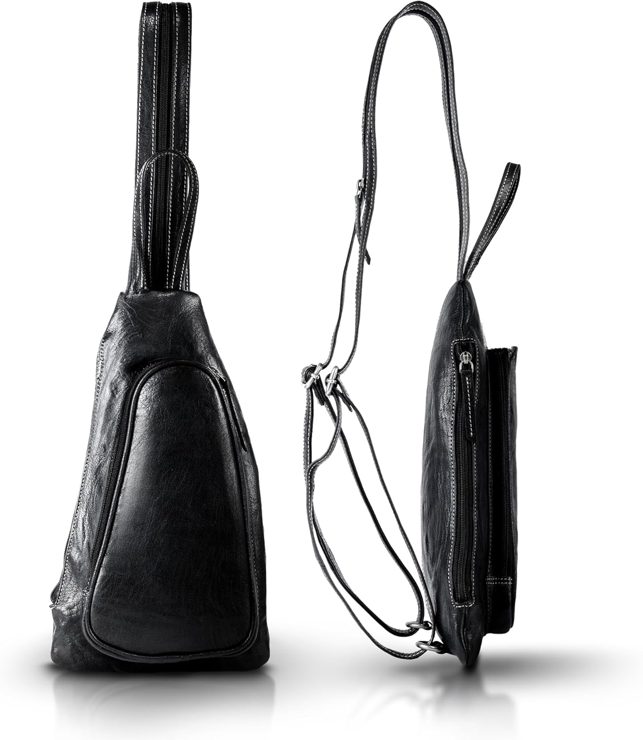 Leather Sling Bag for Men Cross Chest Shoulder Bag with Anti-Theft Hidden Air Tag Holder Crossbody Sling Bag