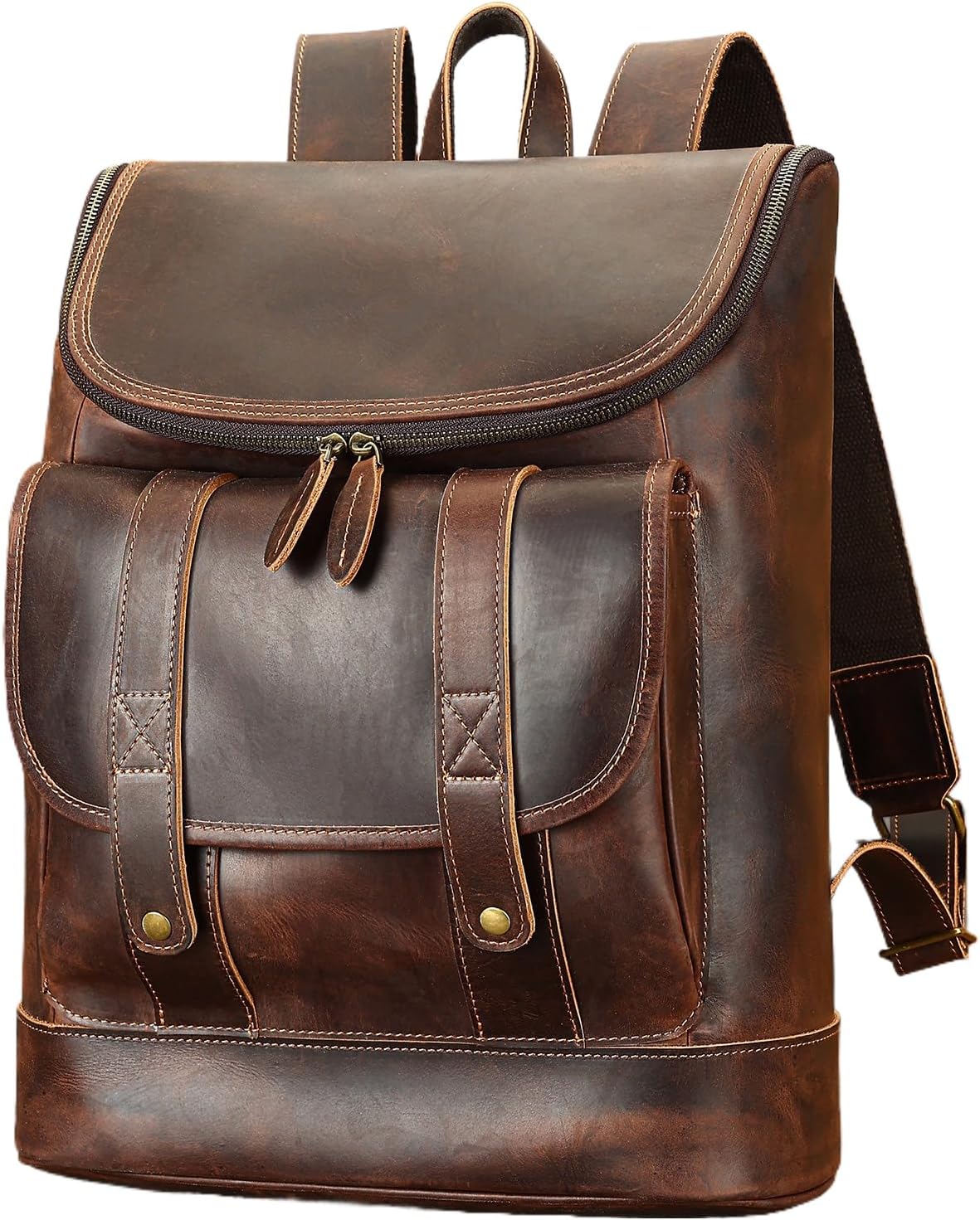 Men's Genuine Leather Backpack Travel Laptop Bag Casual Daypack Computer Bag Large Capacity Gift Box (Coffee)