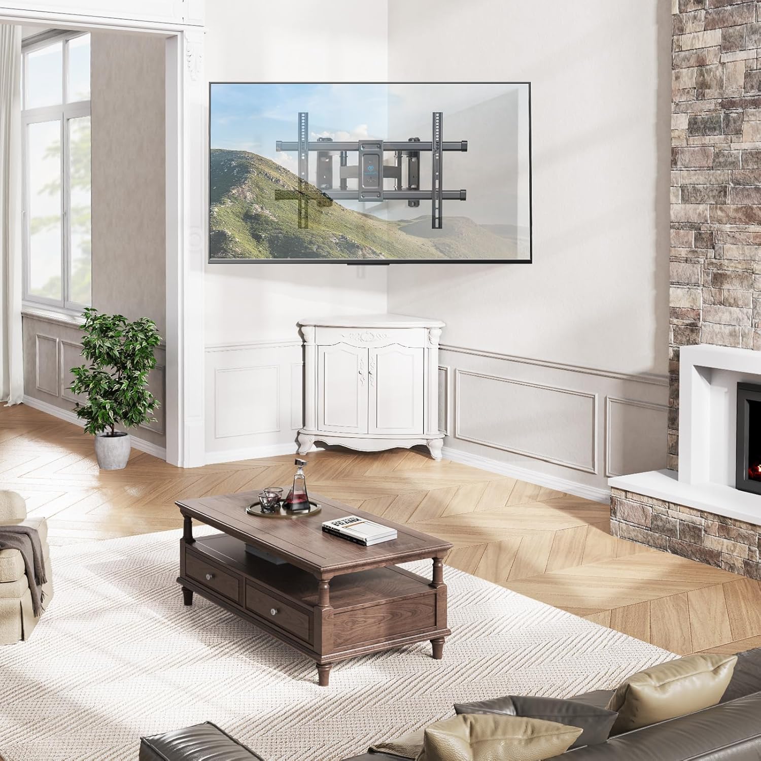 PERLESMITH Corner TV Wall Mount Full Motion, Corner TV Bracket Fits 37-70 Inch LED, LCD 4K Flat Curved Screen TVs Hold up to 99 lbs, Max VESA 600x400 Tilt, Swivel and Level, PSCLF1