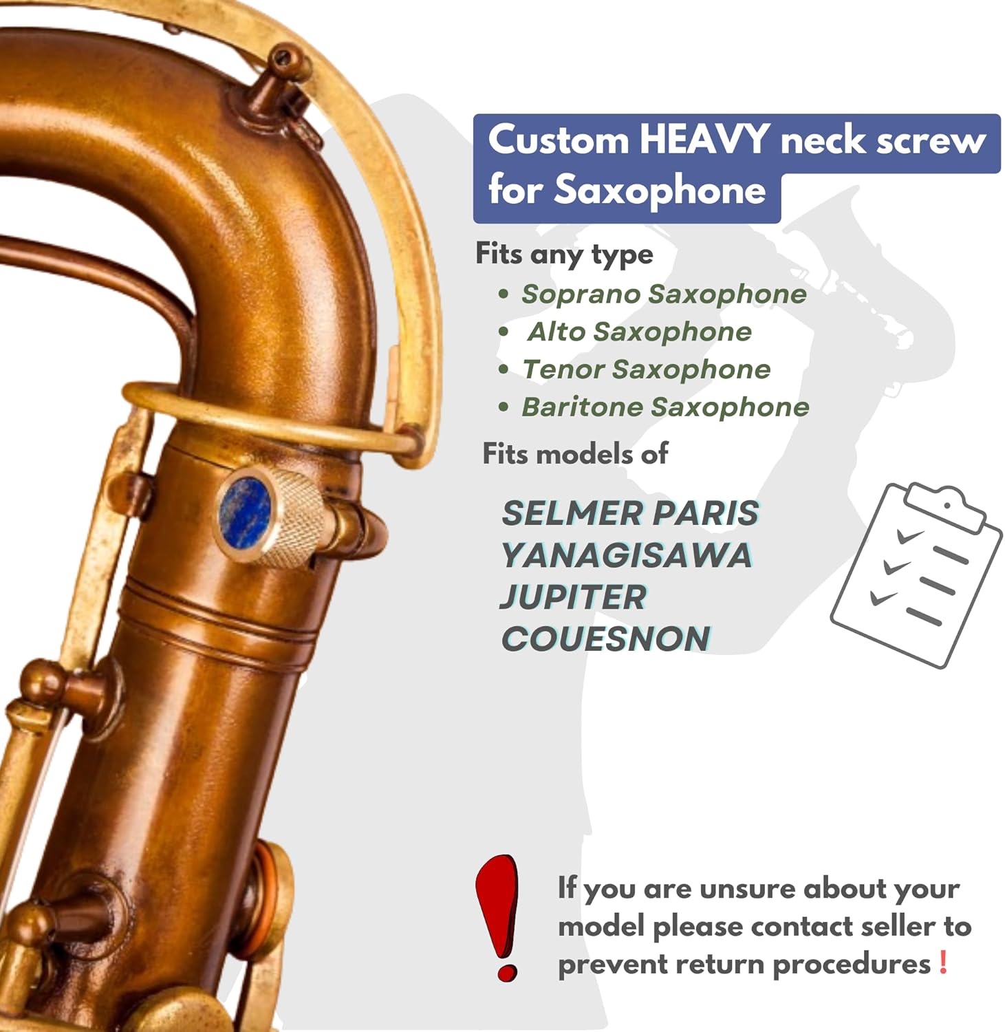 saxophone Neck Screws Heavy 135 by KGU Music for alto, tenor, soprano, baritone sax for Selmer,Yanagisawa,Jupiter,Couesnon (24K Gold, Turquoise)