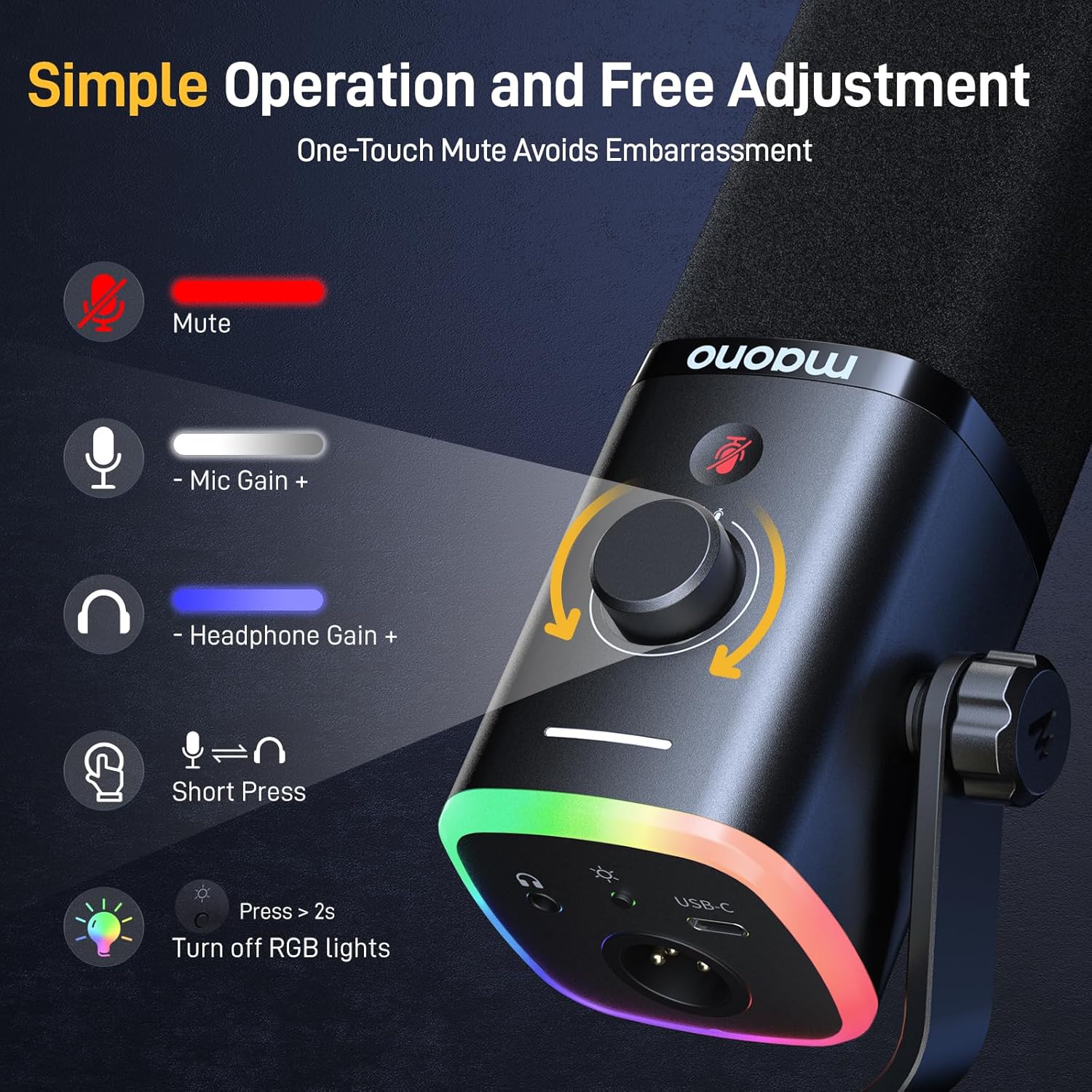 MAONO Dynamic Gaming Microphone: USB XLR Dynamic Computer Microphone with Software-RGB PC Mic for Gamer-Podcast Microphone Kit for Streaming Recording Studio YouTube (PD100