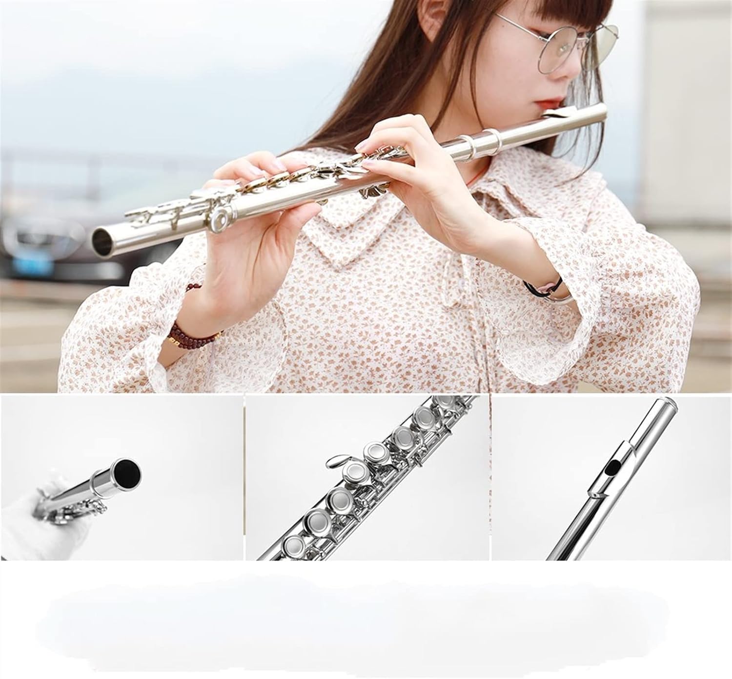 Flute Kit 16 Holes C Key Flute Nickel Plating Flutes for Beginner Band Performance Grading Test Woodwind Instrument Intermediate Flute