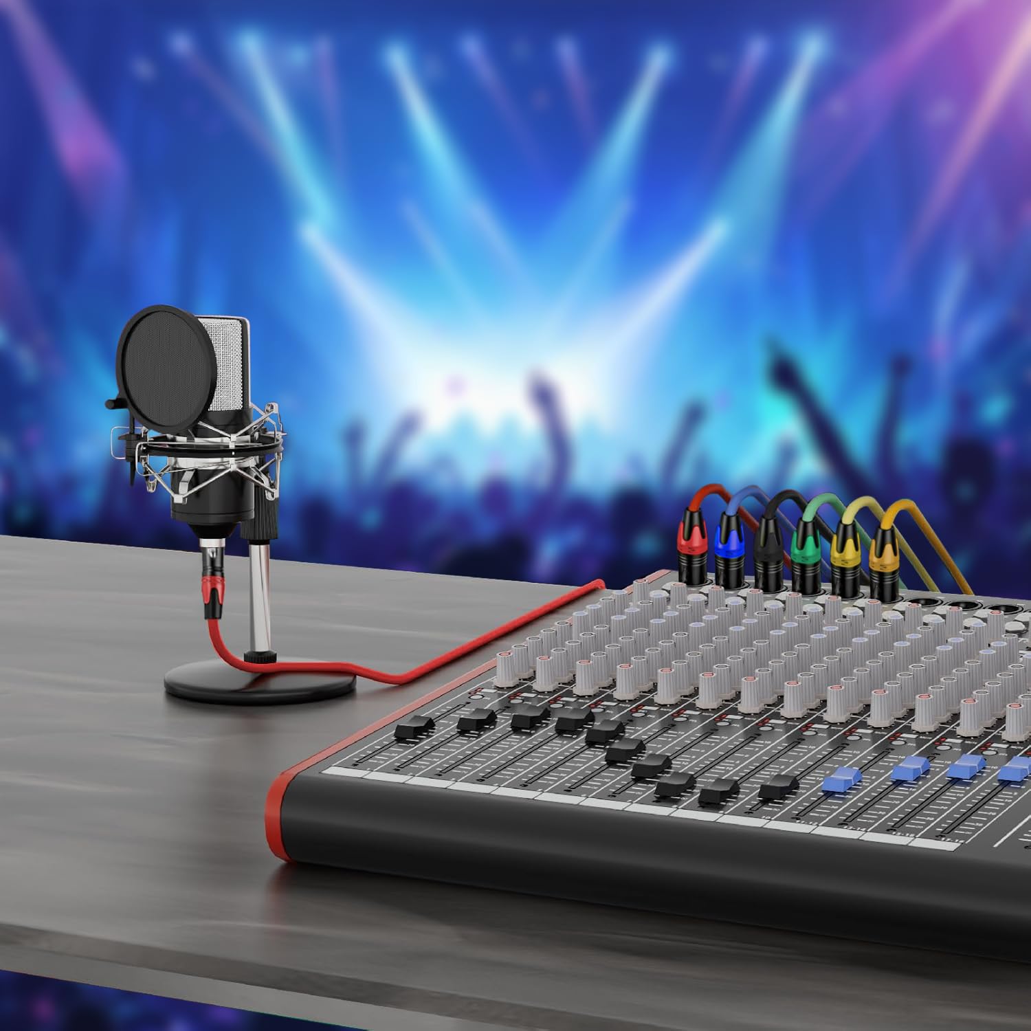 4Pack-50FT XLR Male to XLR Female Cables, Professional Balanced Microphone Lead, Extension Mic Cable Cord (Blue, Red, Blue, Yellow)