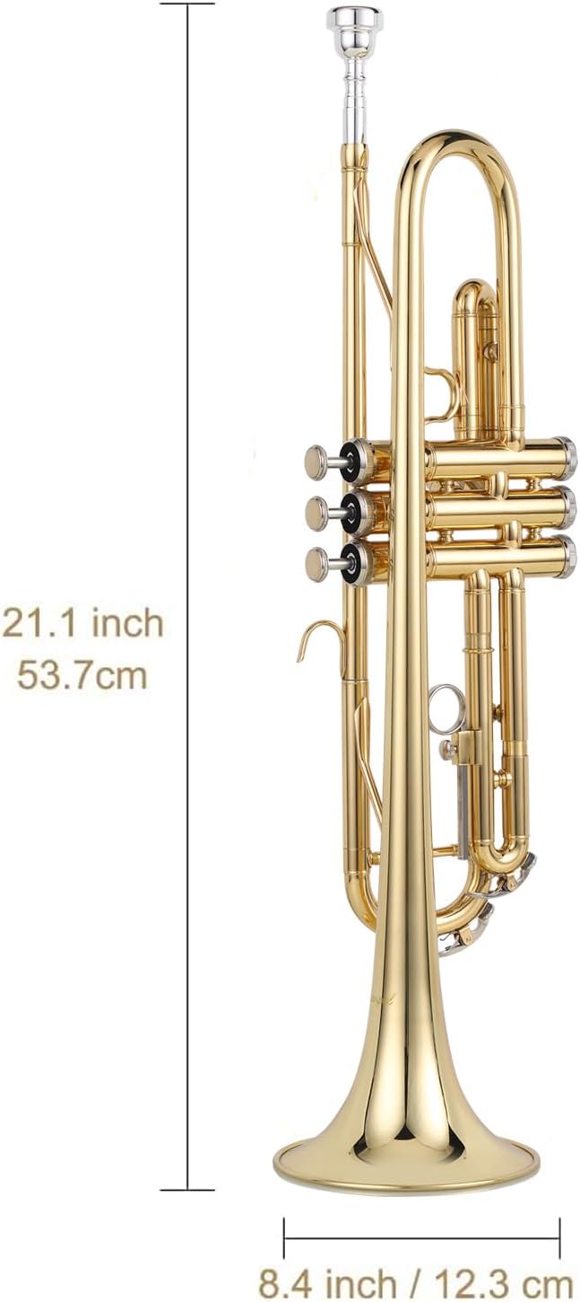 Bb Trumpet for Student Beginner Brass Wind Musical Instrument for Orchestra, Band, Concert Performance (Gold)