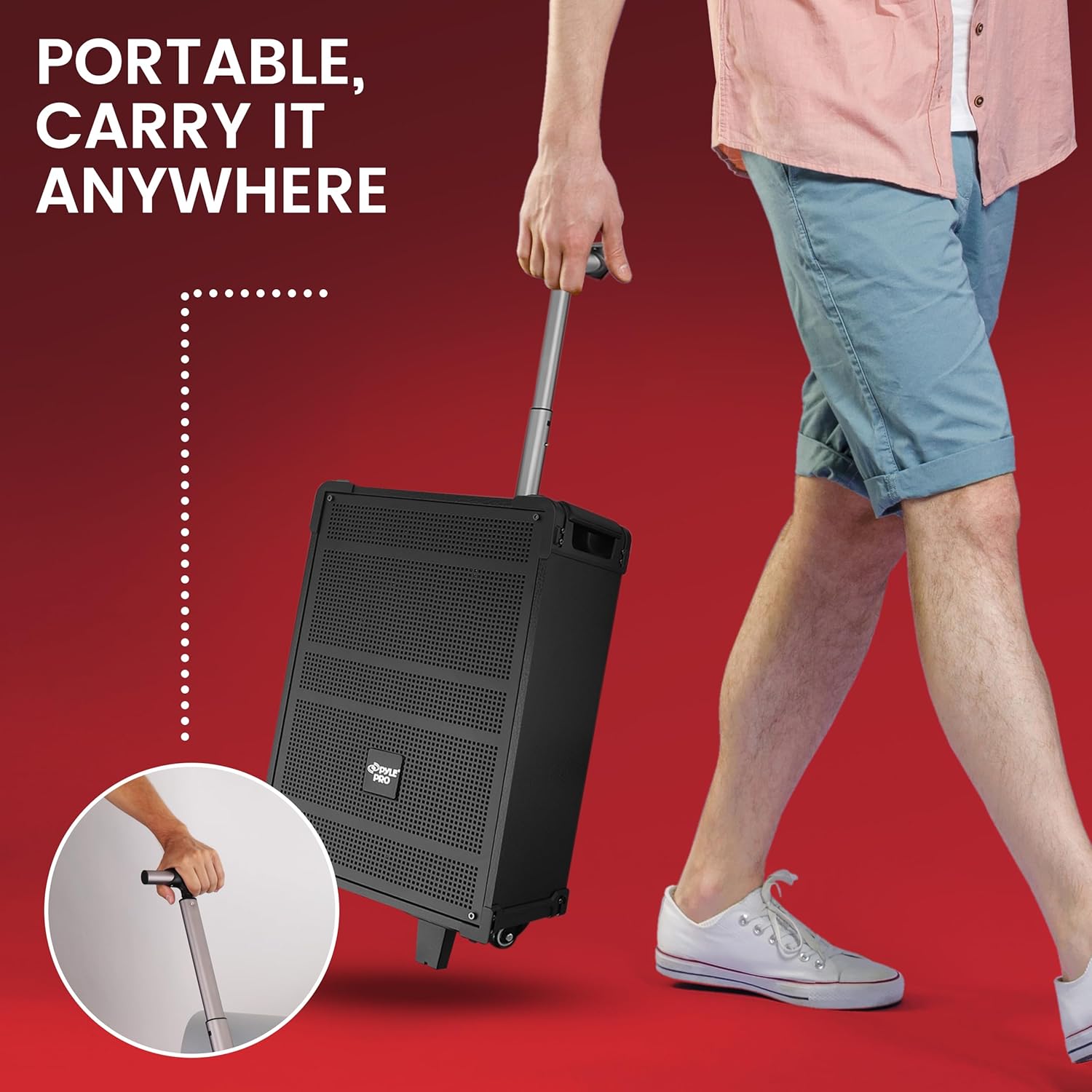 Pyle 10'' Portable Wireless Bluetooth Speaker System - Built-in Rechargeable Battery, Wireless Microphone, USB/Micro SD/FM - 600 Watt FM Radio with Digital LED Display, PWMA1099A,Black