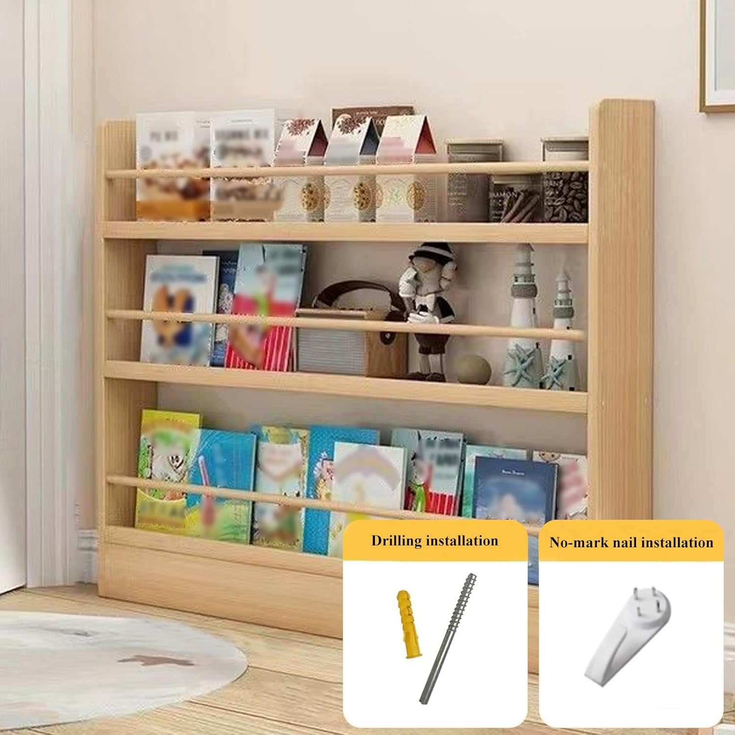 3-Tier Narrow Bookshelf, Natural Wood - Premium Book Shelf for bedRooms with Open Display Shelves - Bookcase Organizer for Bedroom, Living Room, Office (47.2