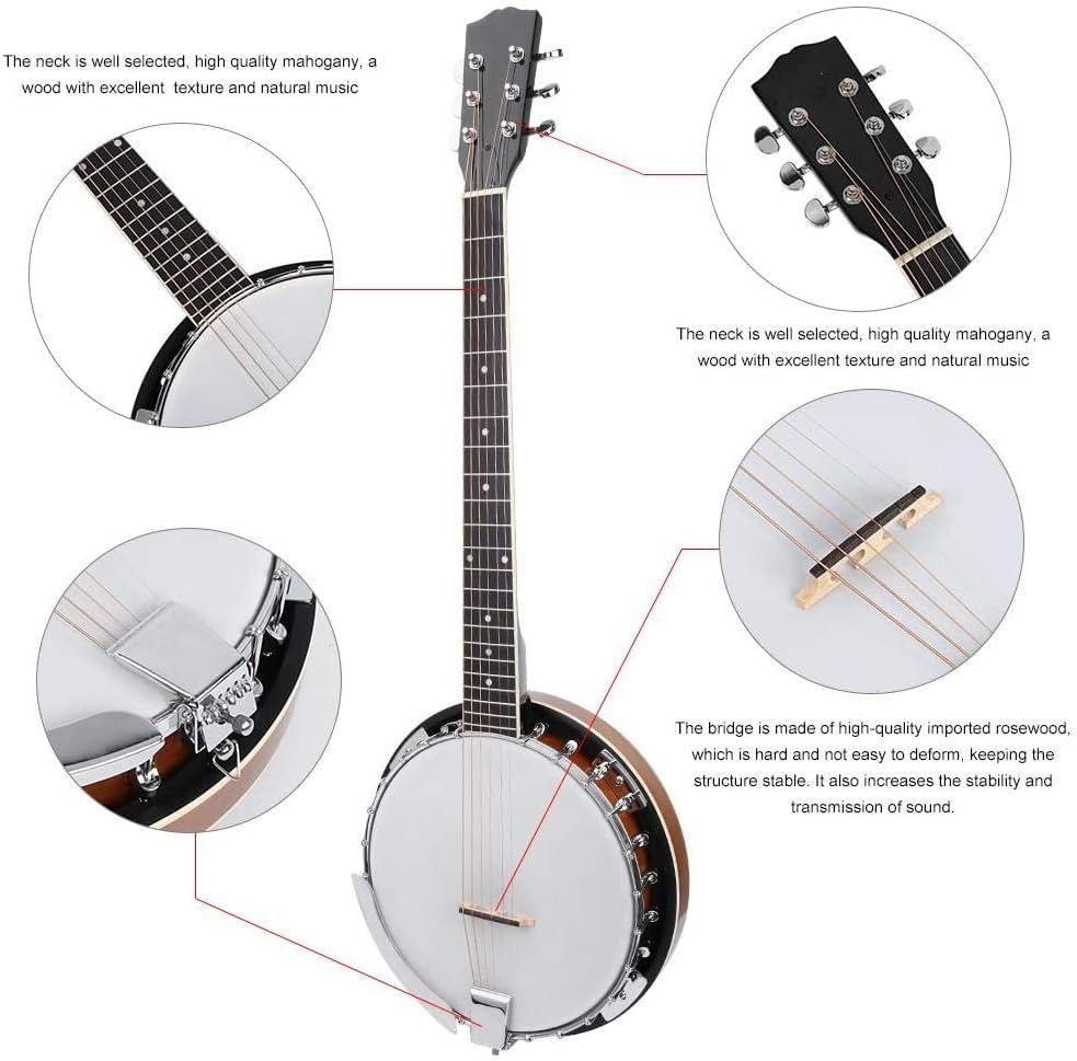 6-String Banjo 24 Bracket with Closed Solid Back and Geared 6th Tuner