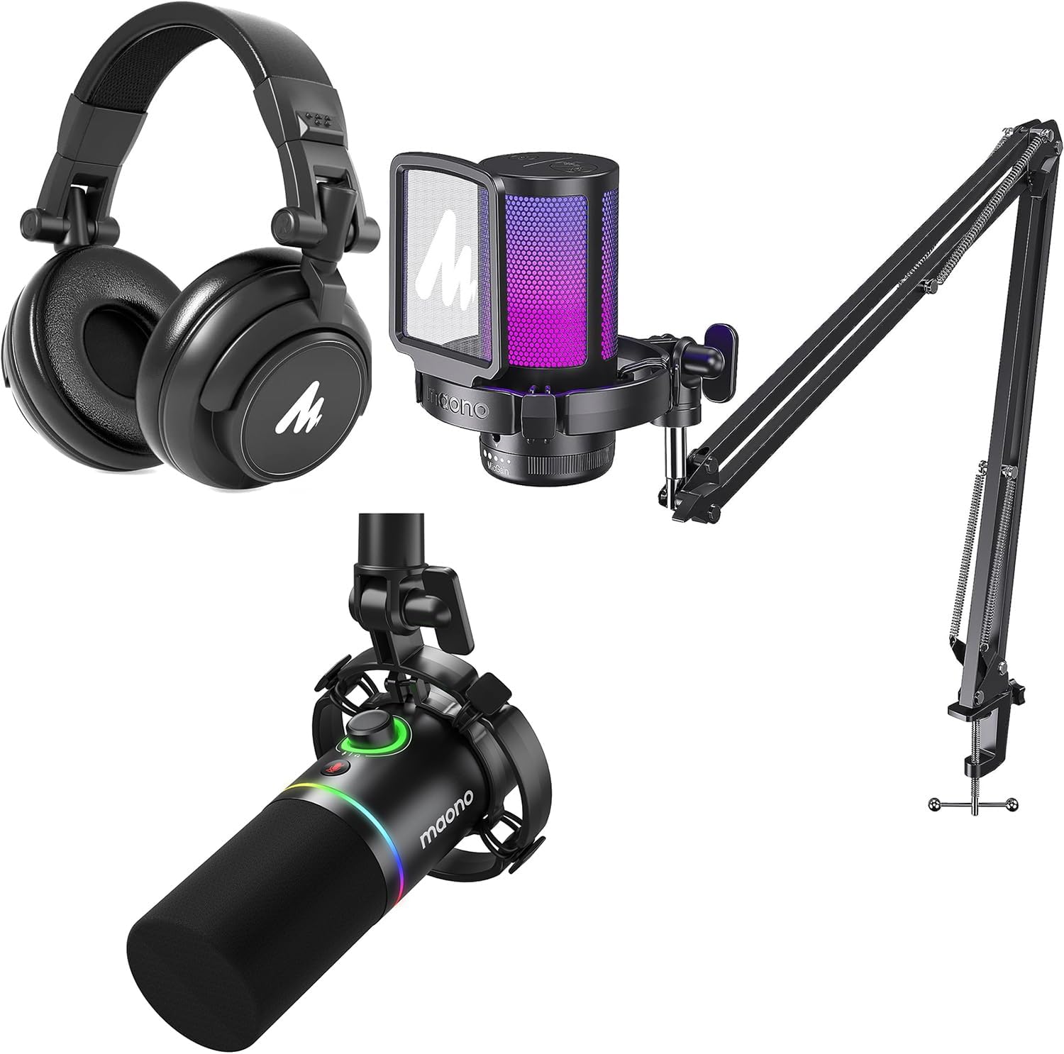 MAONO Gaming Microphone with Headphone, Noise Cancellation mic with Mute, Gain, Monitoring for Streaming, Podcast, Twitch, YouTube, Discord, PC, Computer, PS4, PS5, Mac(Black)