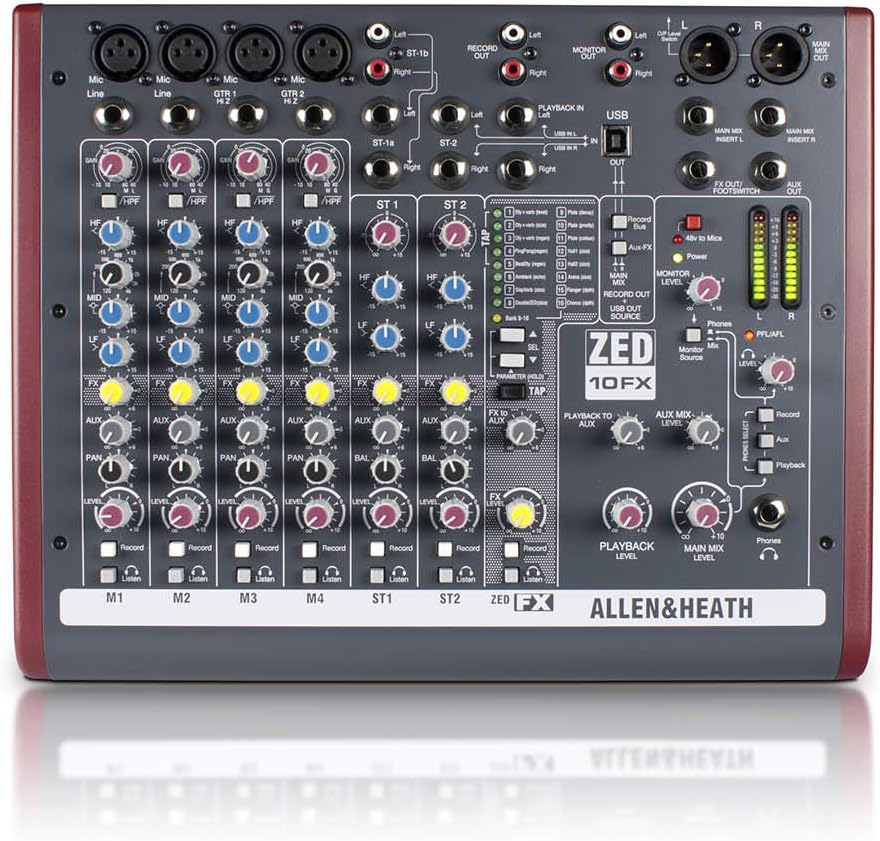 Allen & Heath ZED-10FX – Touring Quality Audio Mixer with 2 Mic/Line, 2 Mic/Line/DI, 3 Stereo Line, Onboard FX and USB I/O (AH-ZED-10FX)