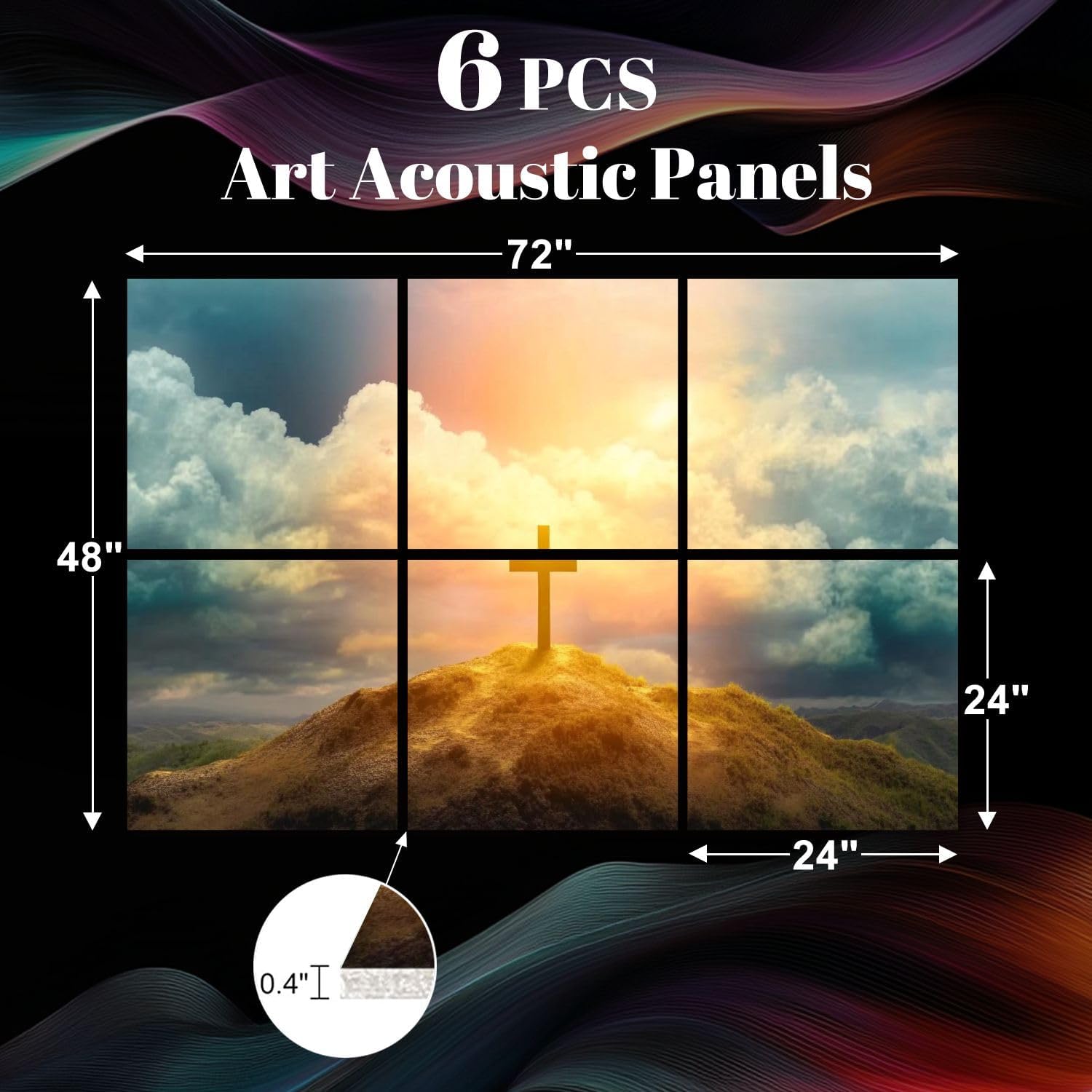 6 Pack Art Acoustic Panels Christian Cross hill Sound Absorbing Panel 48