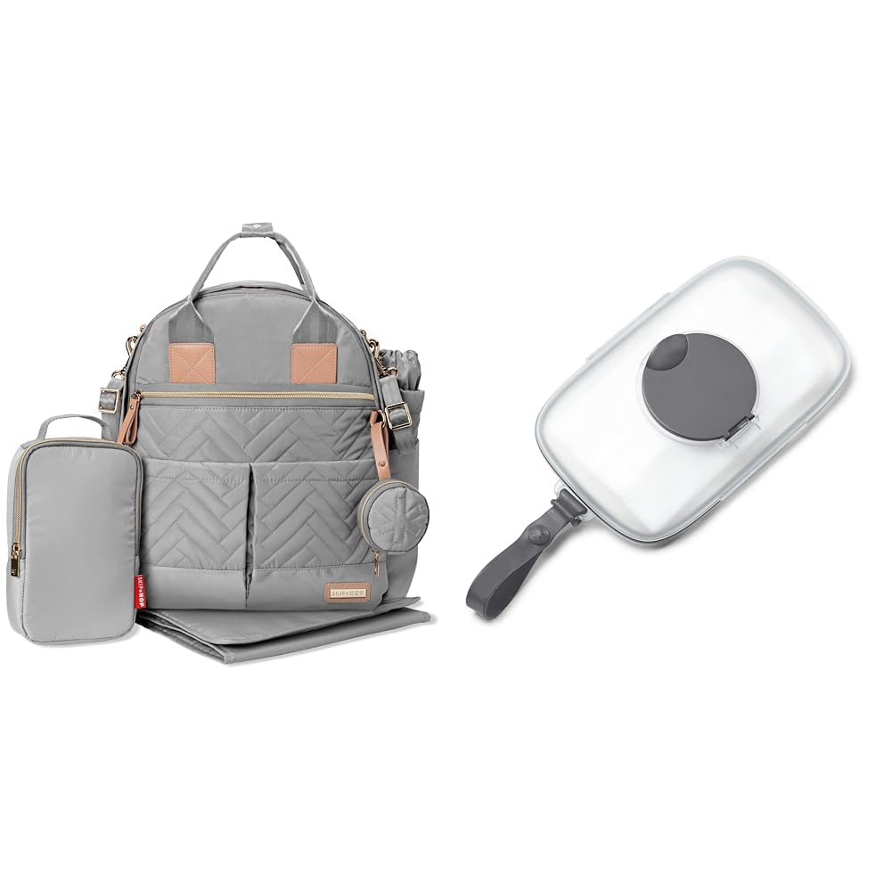 Skip Hop 6-in-1 Diaper Backpack Set with Changing Pad, Stroller Straps, Bottle Bag, Pacifier Pocket and On-The-Go Wipes Dispenser