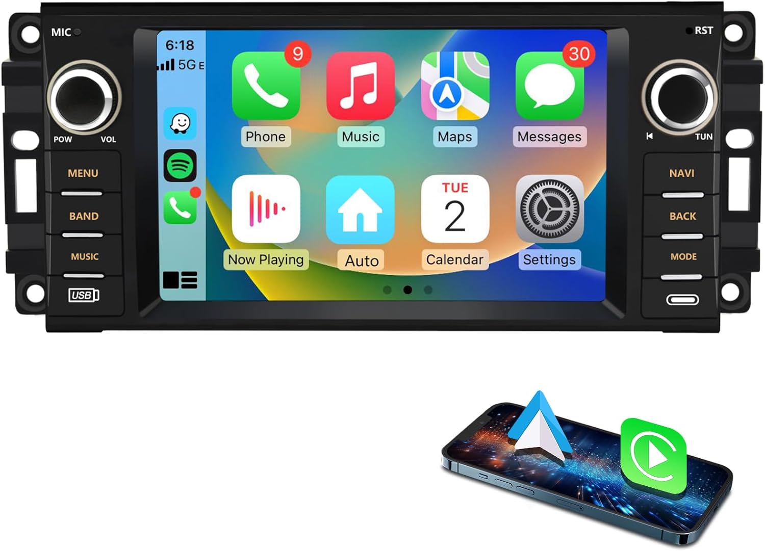 AWESAFE [2GB+64GB] Car Stereo for Jeep Wrangler JK 2007-2018 Dodge Ram 1500 2008-2012, Touch Screen Carplay Radio with WiFi GPS AM FM CarPlay Android Auto