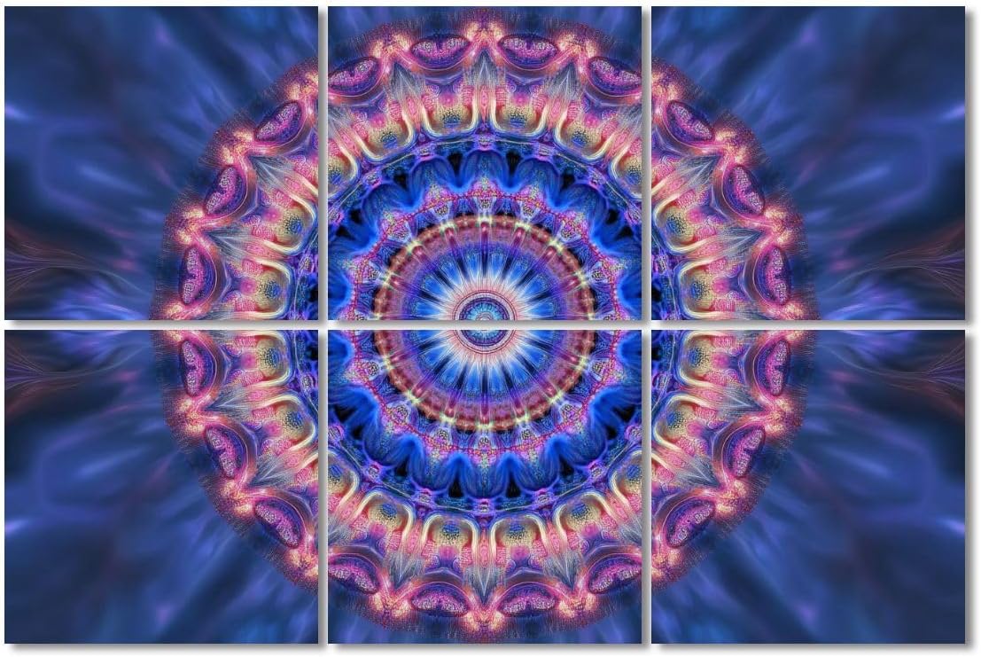 6 Pack Art Acoustic Panels Sound Absorbing Blacklight Hippie UV Neon Boho Mandala Aesthetic Symmetrical Radial Decorative Soundproof Wall Panels Self Adhesive for Recording Studios Office 72