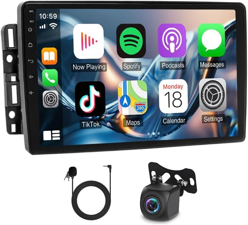 Car Stereo for Chevy Silverado GMC Sierra Buick Enclave 2008-2012 with Wireless CarPlay Android Auto 4+64G, 10” HD Touchscreen Car Radio Android 14 with Backup Camera, GPS, AM/FM/RDS