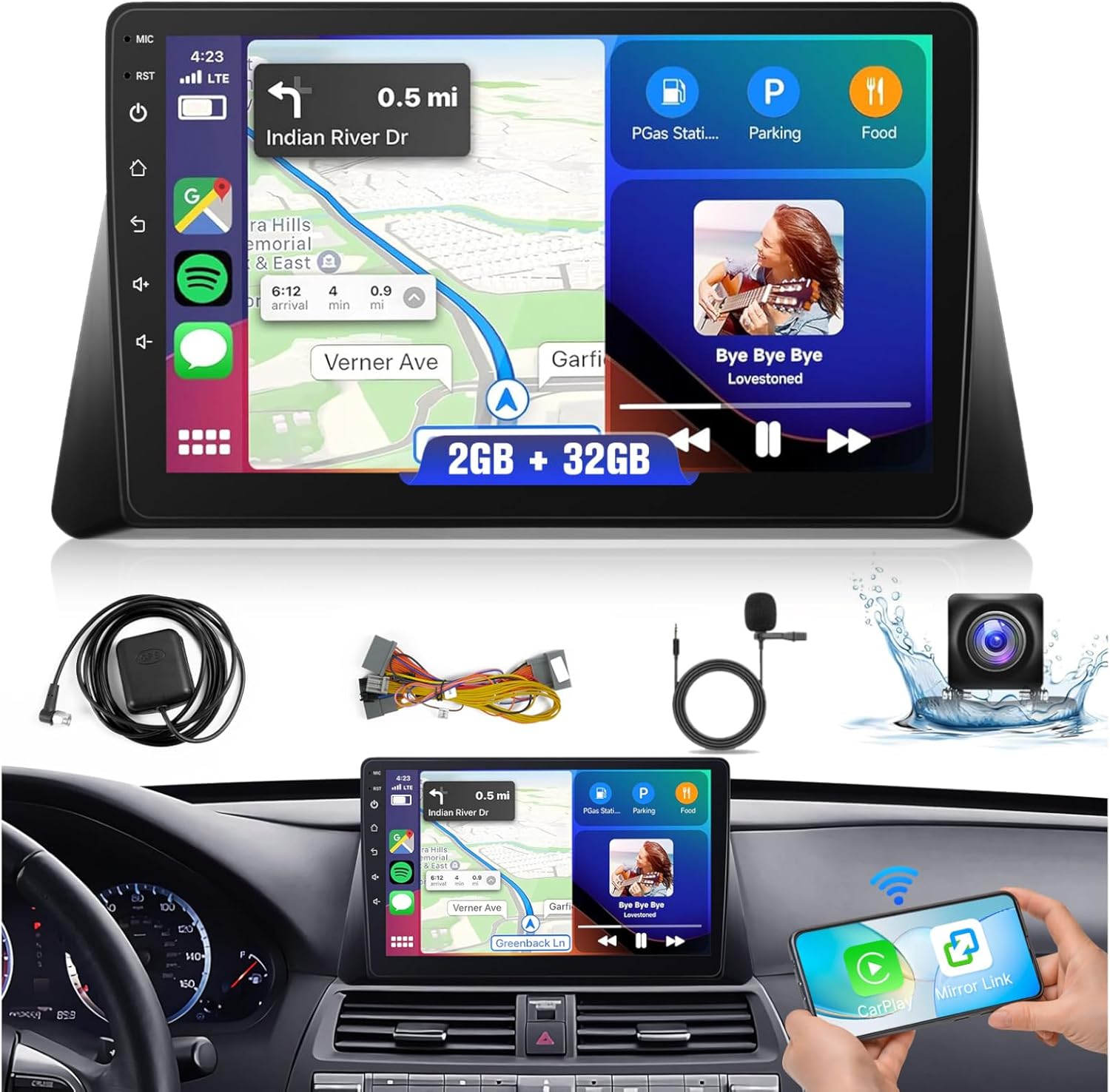 Leadfan Android Car Radio for Honda Accord 8th 2008 2009 2010 2011 2012 2013 with Wireless CarPlay Android Auto, 10.1 Inch Touch Screen Stereo for Accord 8th Bluetooth GPS Navi WiFi FM SWC Rear Camera