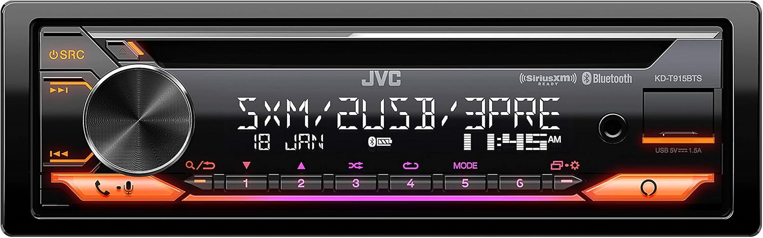 JVC KD- T915BTS Bluetooth Car Stereo Receiver with USB Port - 2-Line LCD Display AM/FM Radio – CD and MP3 Player Amazon Alexa Compatible – Single DIN - 13-Band EQ (Black)