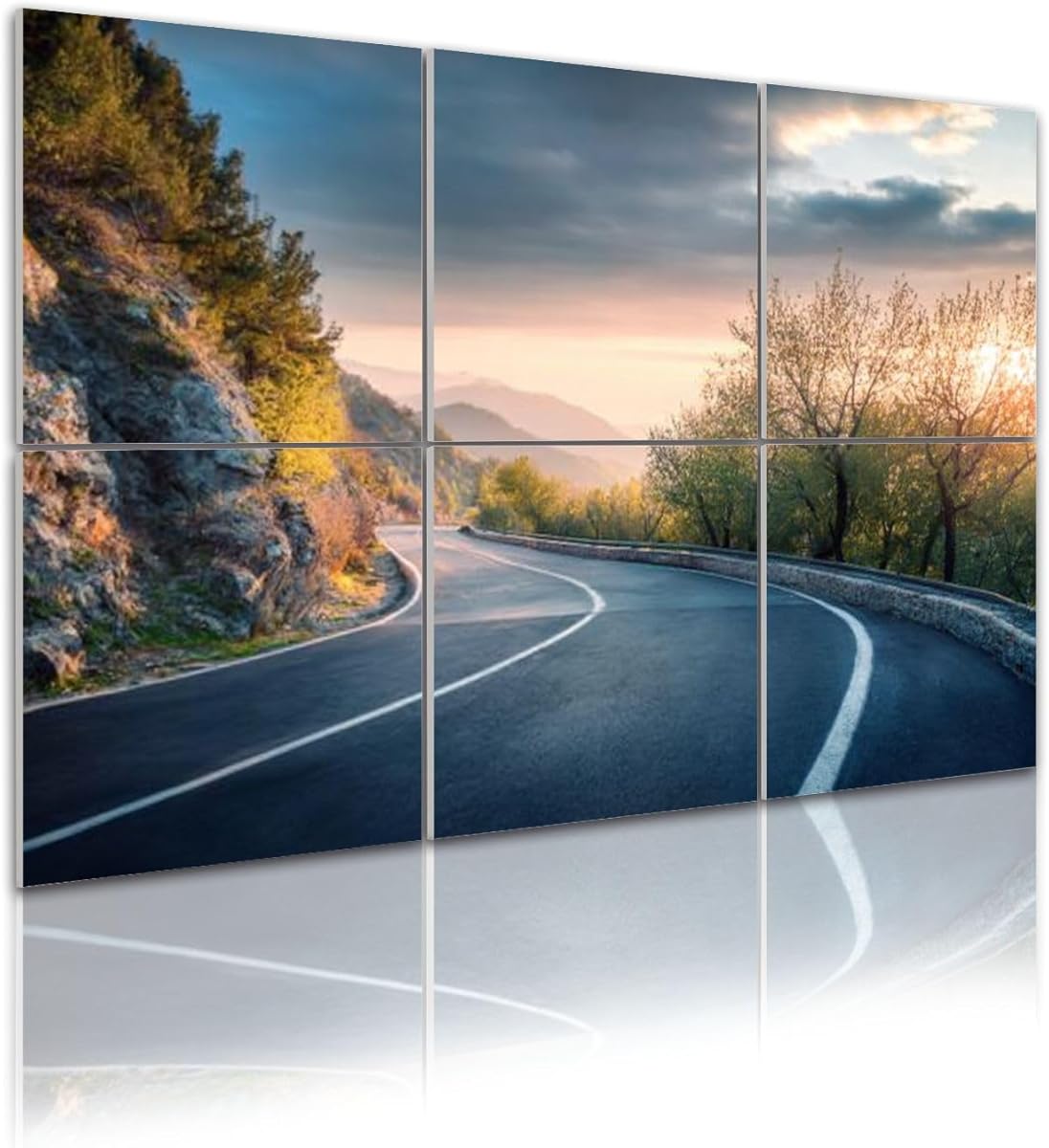 6 Pack Art Acoustic Panels Mountain road Landscape rocks sunny sky clouds beautiful asphalt road Sound Absorbing Panel 48
