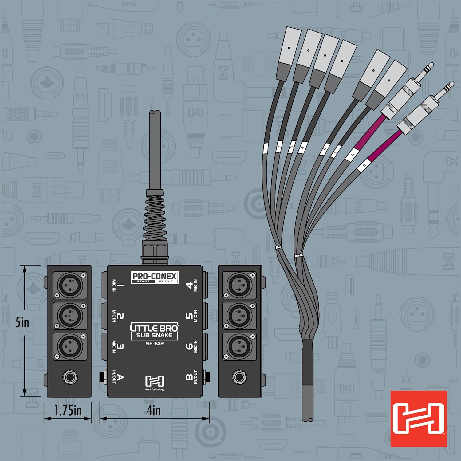 Hosa SH-6X2-30 Pro-Conex Little Bro' Sub Snake, Hosa 6 x XLR Sends and 2 x 1/4 Inch TRS Returns, 30 Feet