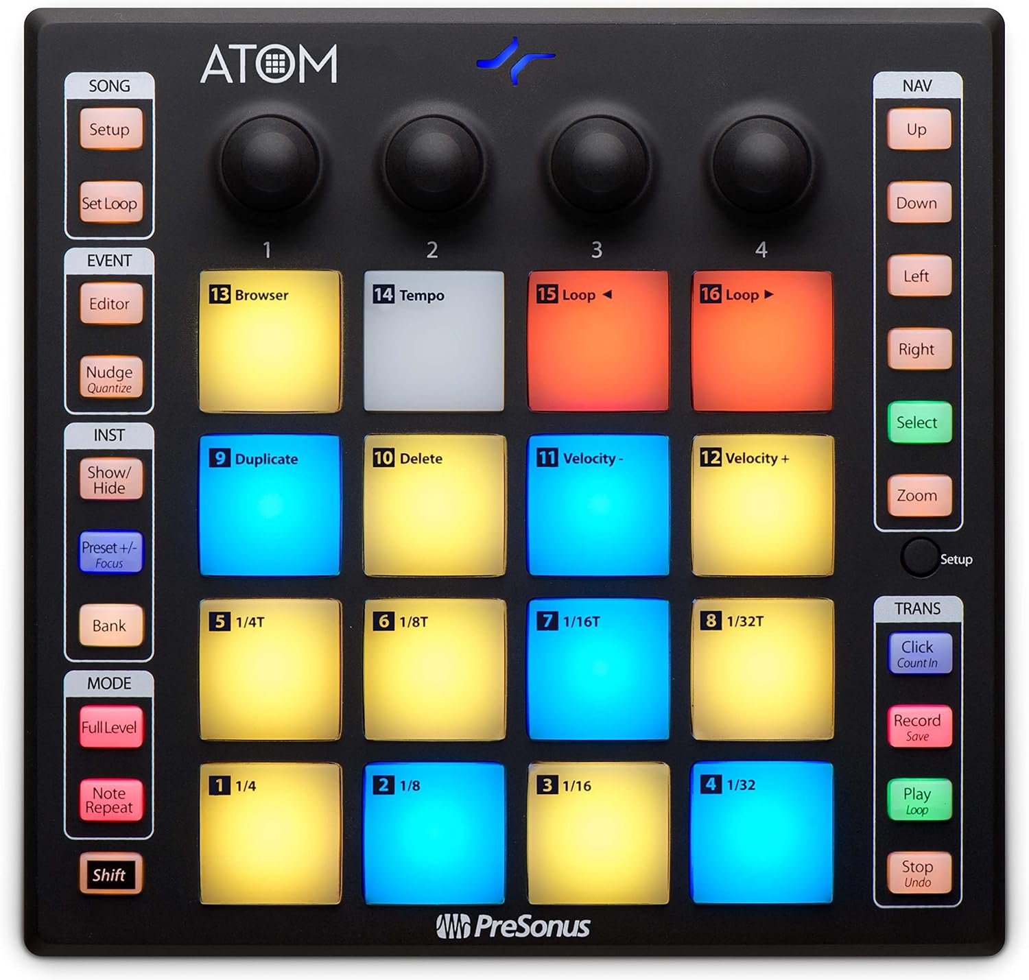 PreSonus ATOM Production and Performance MIDI Pad Controller Bundle with USB-C Adaptor and Austin Bazaar Polishing Cloth