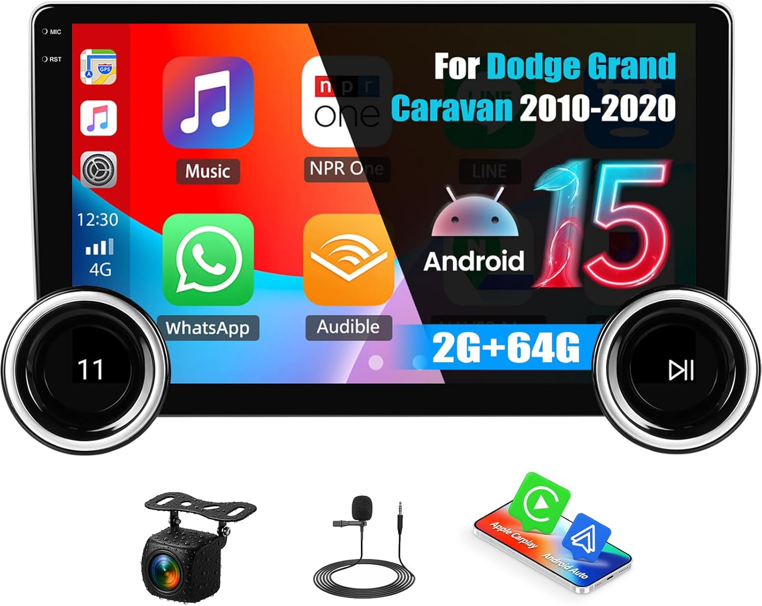 2G+64G Android Car Stereo Car Stereo for Dodge Grand Caravan 2010-2020 Chrysler Grand Town & Country 2011-2016 with Wireless Carplay Android Auto, 9 inch Touchscreen Bluetooth, GPS, WIF, FM/RDS Radio