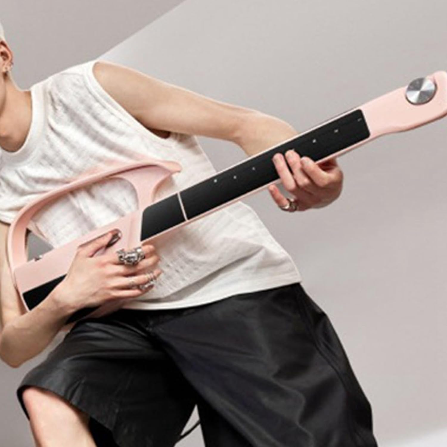 Smart, Stringless Automatic Gear for One Person Band Electric, Accompaniment Guitar with Built in Song Score Library (Rose)