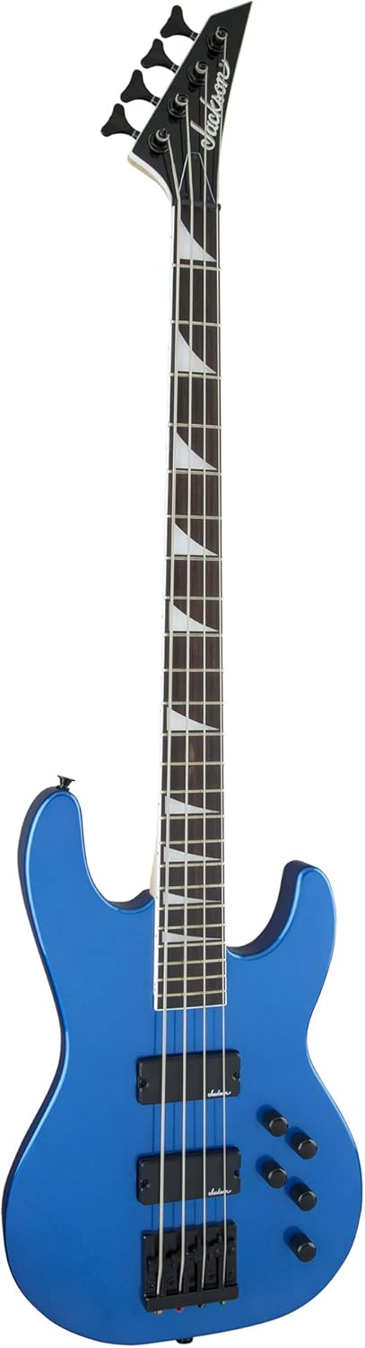 Jackson JS3 Concert Bass Guitar - Metallic Blue Bundle with Cable, Tuner, Strap, Picks, and Austin Bazaar Instructional DVD