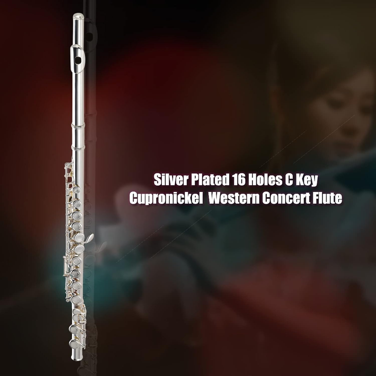 Flute Kit Flute Cupronickel Silver Plated 16 Closed Holes Concert Flute with Case Wind Instruments for Beginner Intermediate Flute