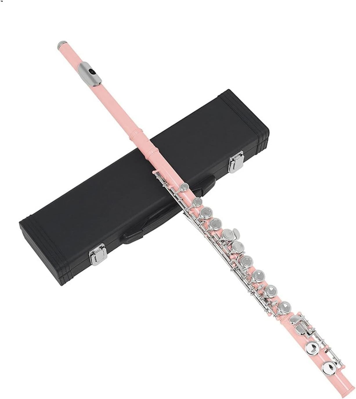 Flute Kit 16 Holes Flute Closed Hole C Tone Pink Flute Silver Key Cupronickel Woodwind Instruments with Leather Case Cleaning Cloth Intermediate Flute