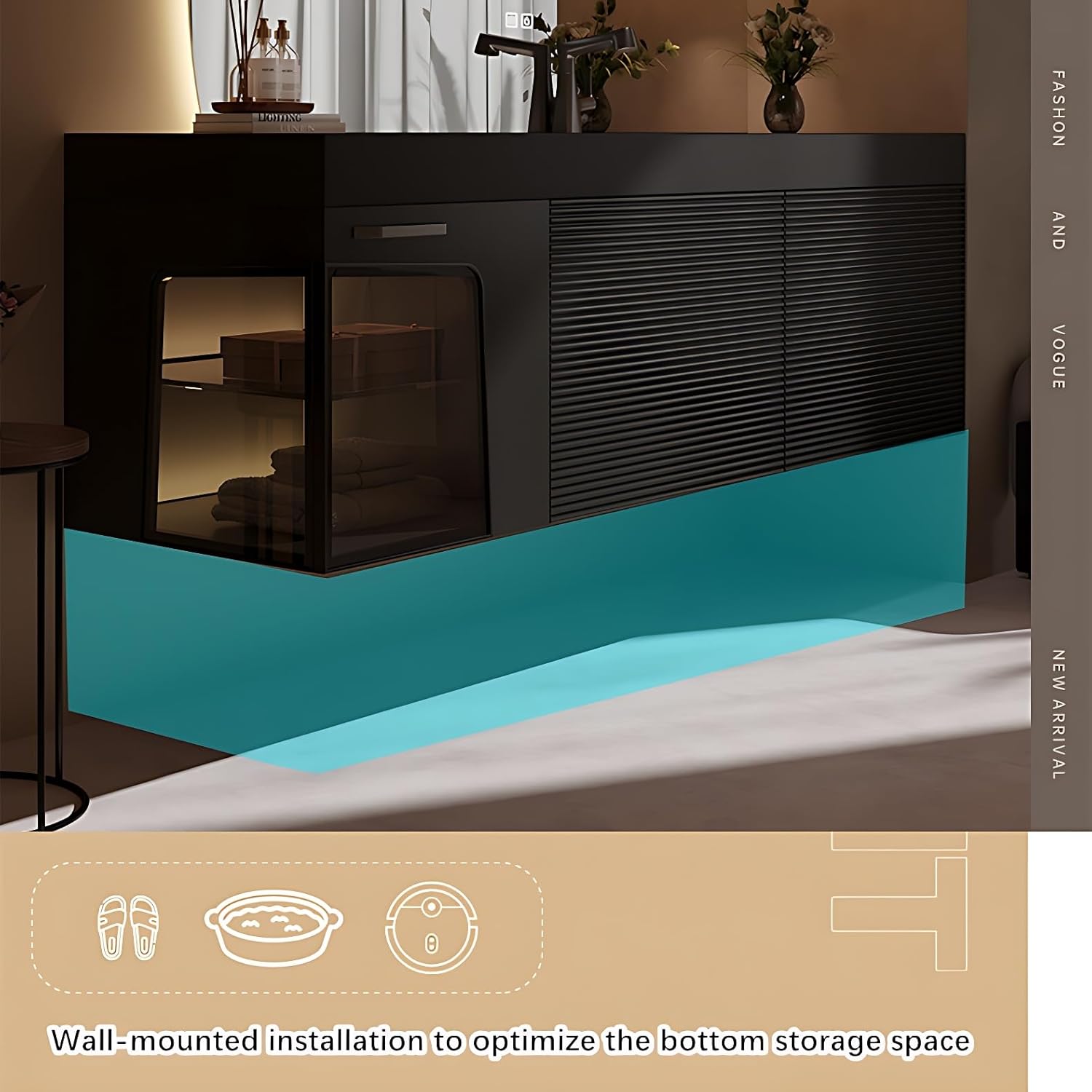 Floating Bathroom Vanity with Sink - Luxury Bathroom Vanity with Drawer & Smart Defogging Mirror - Multi-Layer Solid Wood Material - Wall Mount