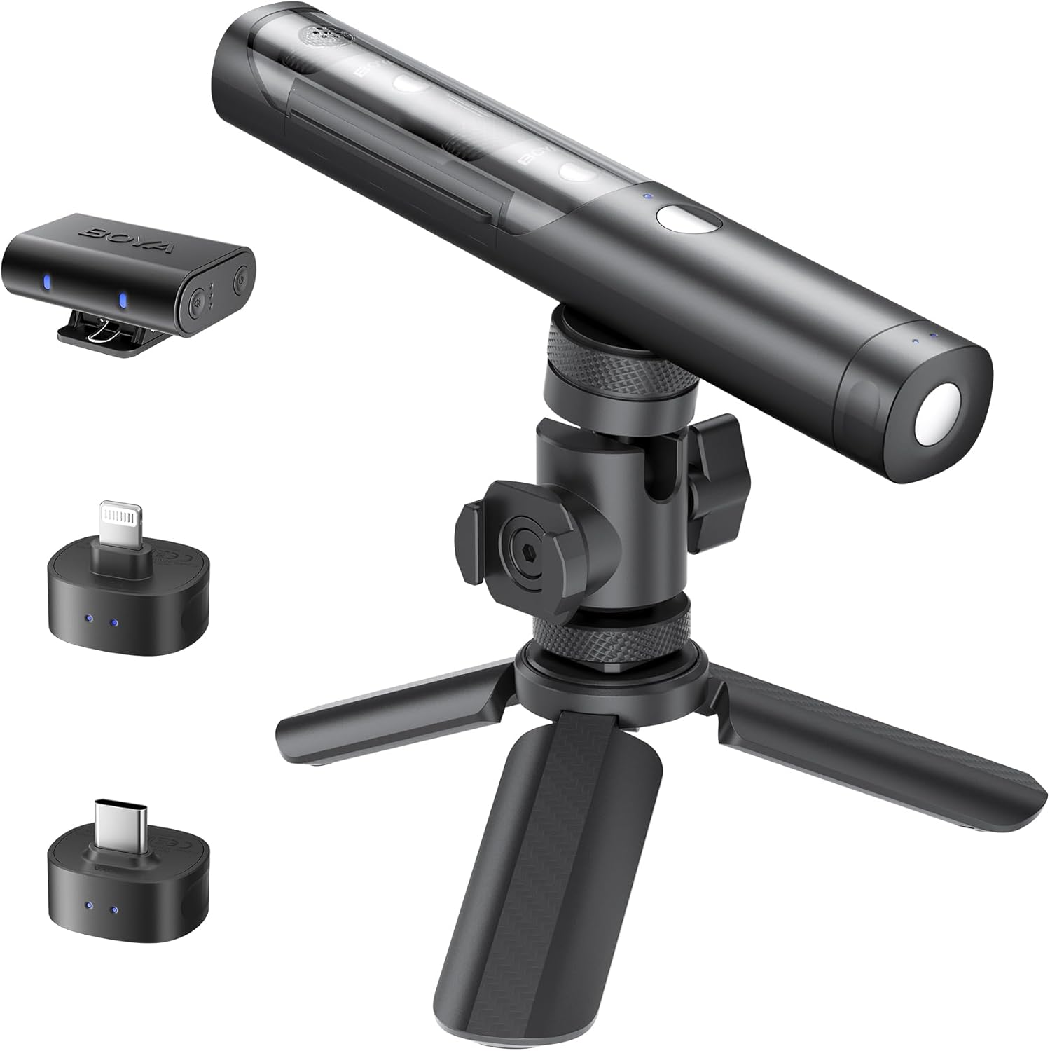 BOYA Magic-02 Wireless Lavalier Microphone with Tripod,30Hrs Use,328FT LOS Range,Safety Track&Limiter,Ai Noise Reduction USB-C&Lightning&3.5TRS Wireless Lapel Mini Mic for Android iPhone Camera Laptop