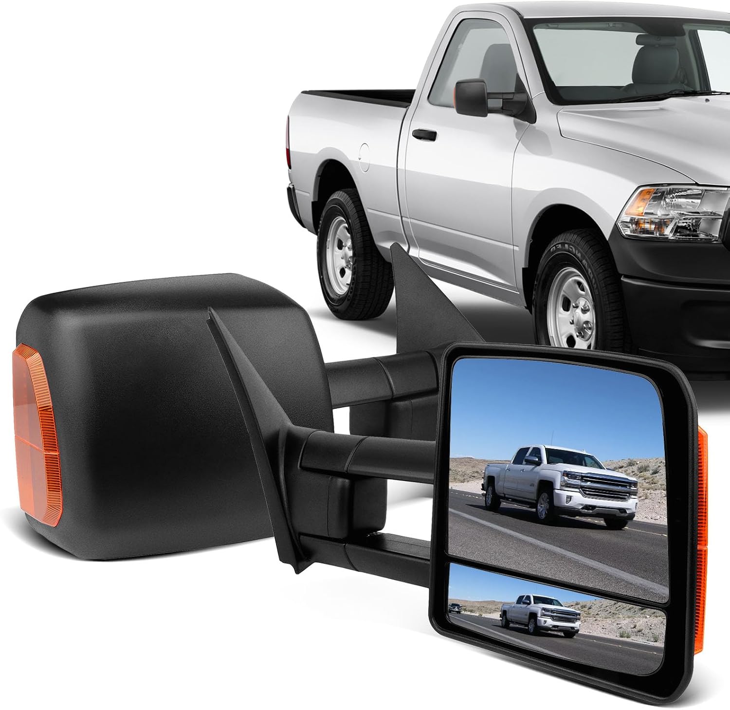 ECCPP Towing Mirror For 2007-2016 For Toyota For Tundra Black Led Signal Power Heated Manual Telescoping Towing Left Driver Side Mirror