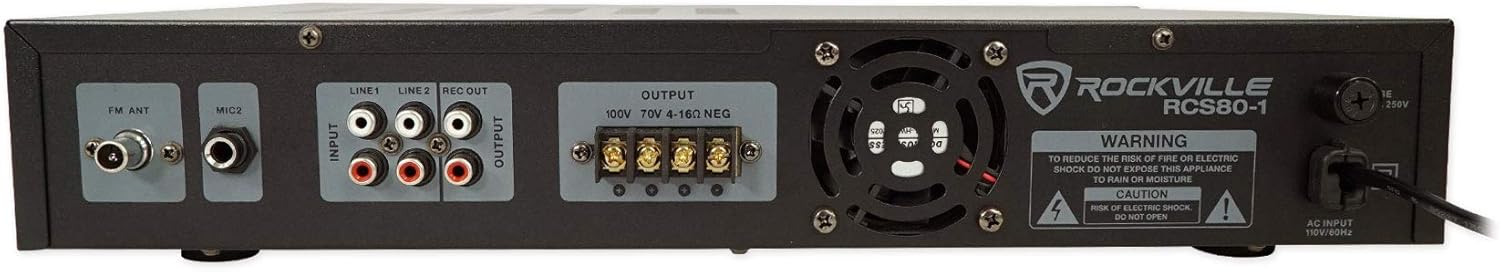 Rockville CCL6T Bundle: (4) White 6 in 70V Commercial Ceiling Speakers for Restaurant or Office, RCS80-1 60 Watt Bluetooth Amplifier, CH-MIC70 Gooseneck Paging Microphone with Chimes, 6-Items