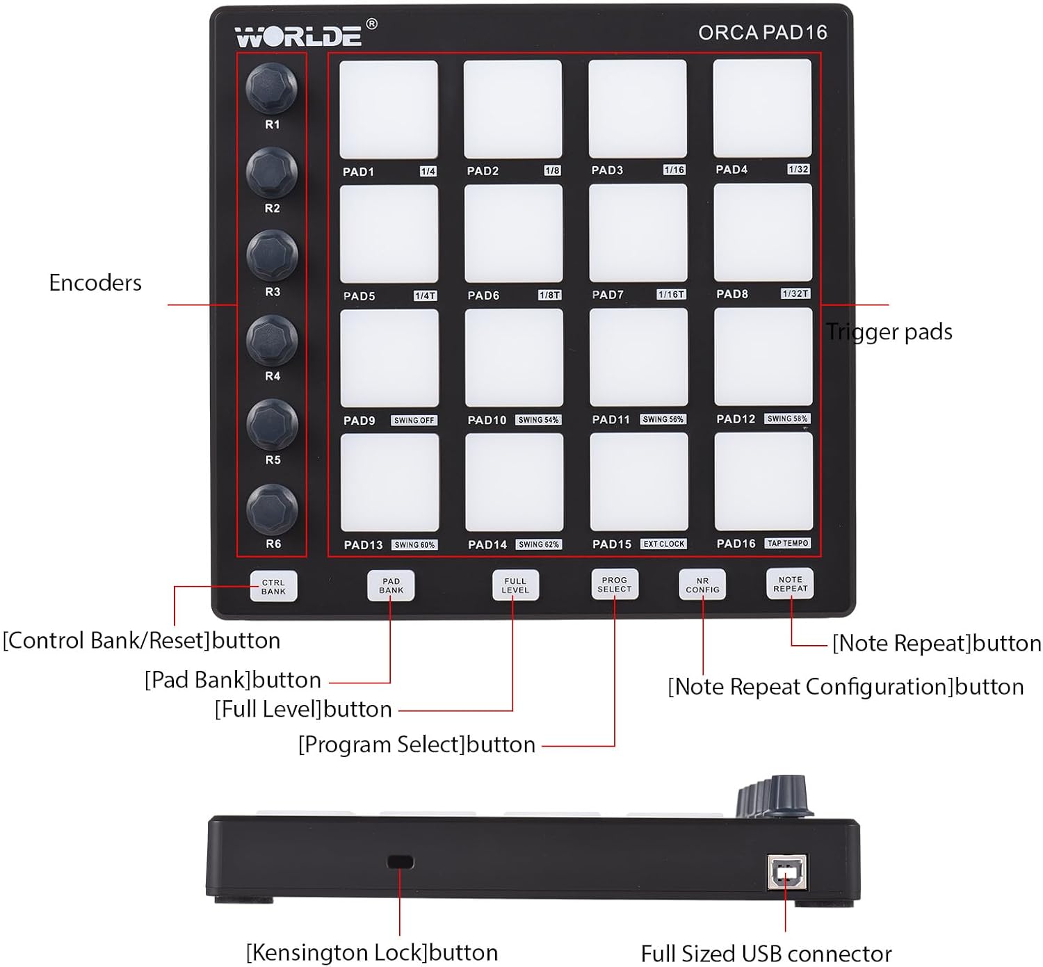 MIDI Controller Strike Pad Midi Drum Pad Drum machine Beat Maker Usb Midi Keyboard Machine 6 Assignable Knobs Note Repeat Full Level Buttons and Production Software Portable Mini MIDI Controller