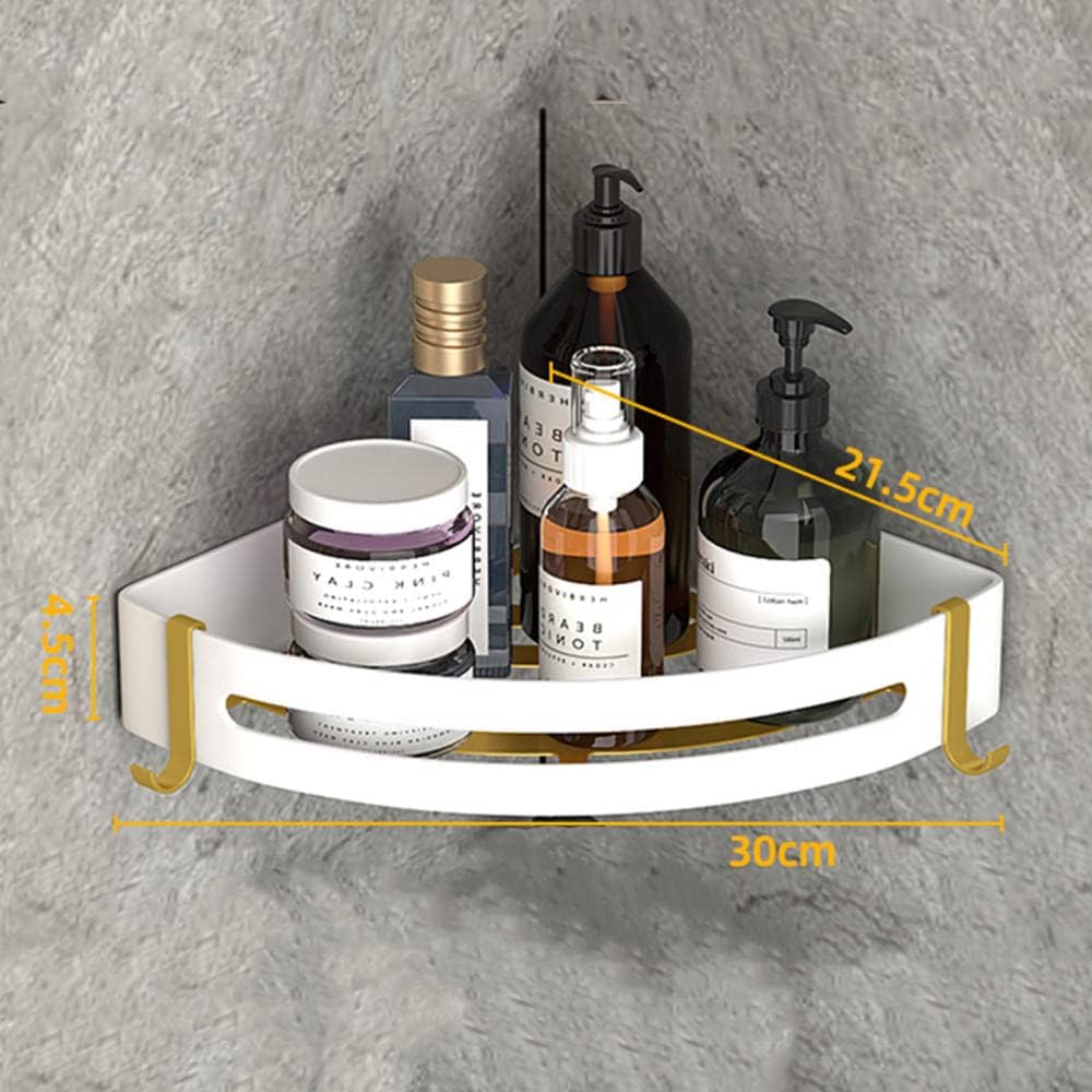 Bath Shelf Wall Mount Bathroom Corner Floating Shelves Adhesive White No Drilling with Hook Space Aluminum for Toilet Bathroom-3 Tier(1 Story)