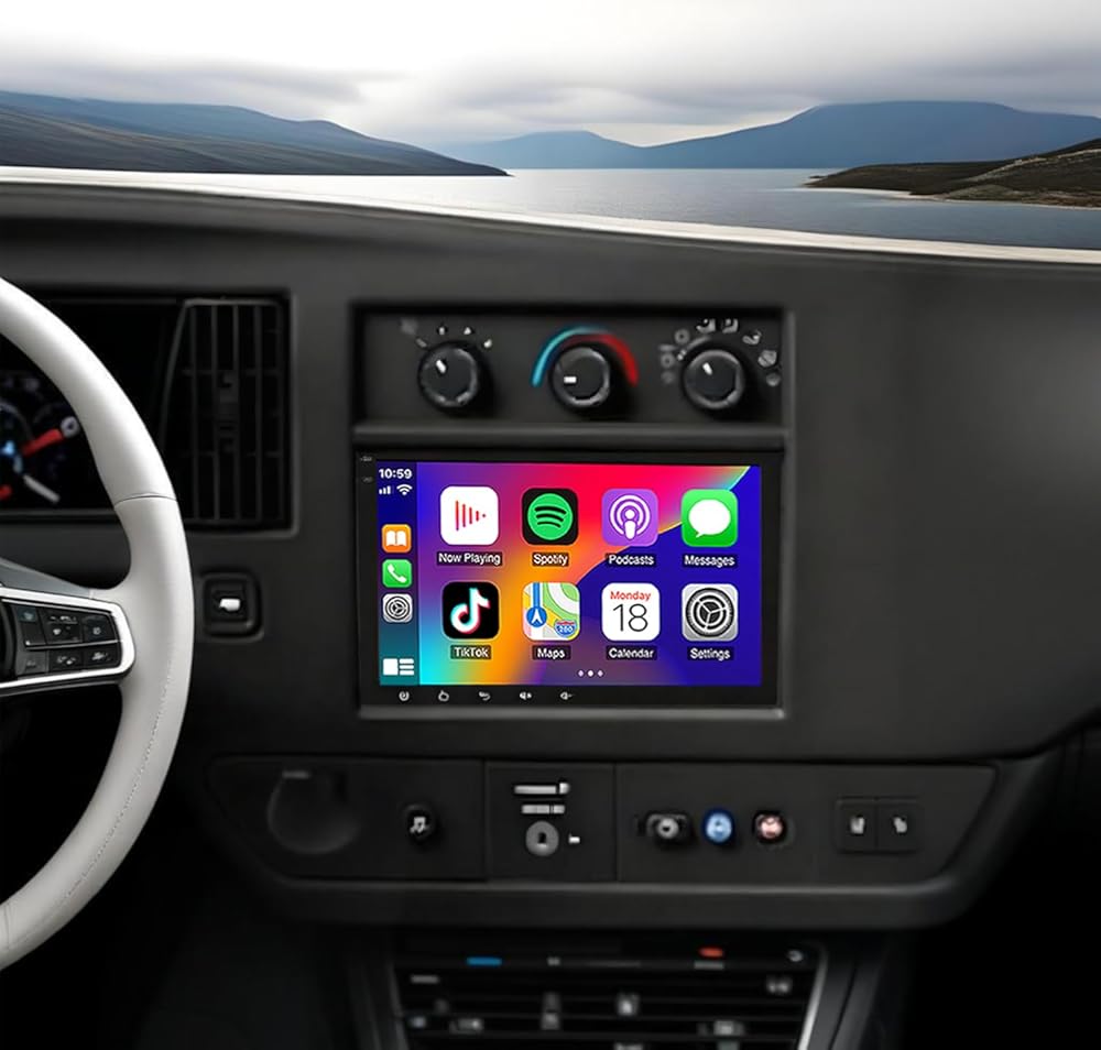 Double Din Car Stereo Radio Upgraded for Chevrolet Express 2500 2008-2024 GPS Navi Head Unit 10.1 inch Touch Screen Android 14 Wireless Carplay Android Auto-/FM/SWC/WiFi/Bluetooth/Camera