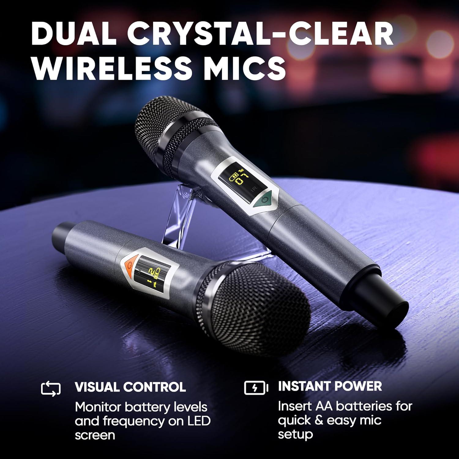 Professional Karaoke Machine with Lyrics Display Screen for Adults, 2 Wireless Microphones, LED Lights, Bluetooth Portable PA Speaker System with Upgraded Built in 15