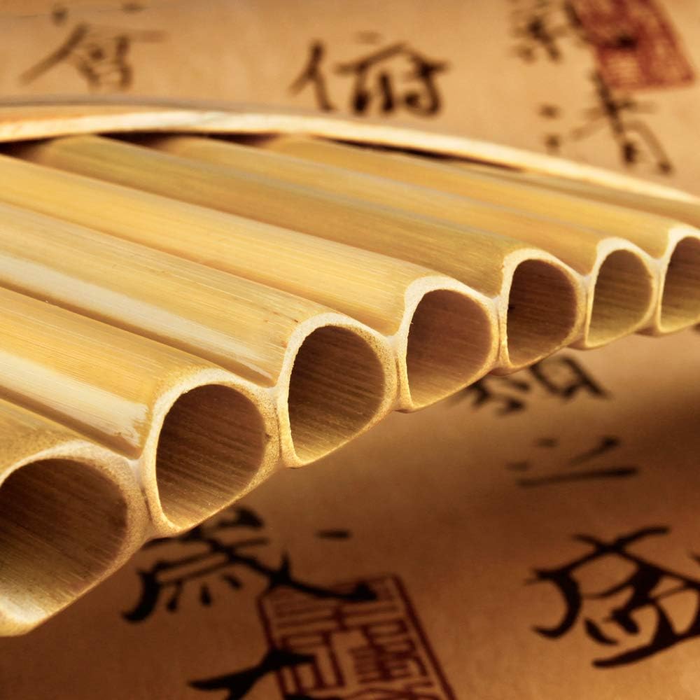 Upscale Romanian Folk Instrument Natural Reed Pan Flute Panpipes G Key Wind Pan flute Flauta Handmade (25 Pipes Left Hand, Wooden Tray)